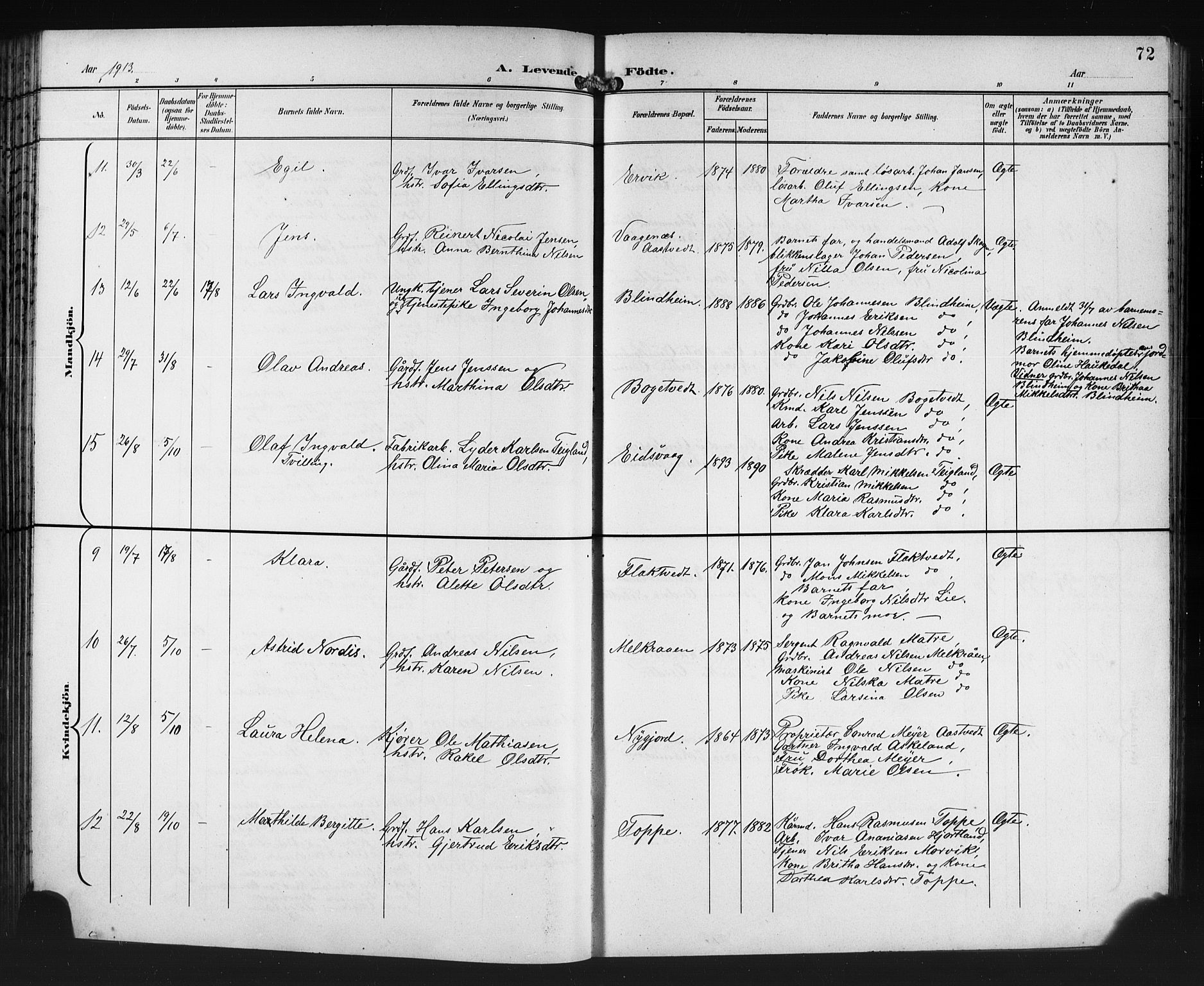 Åsane sokneprestembete, SAB/A-79401/H/Hab: Parish register (copy) no. A 3, 1899-1915, p. 72