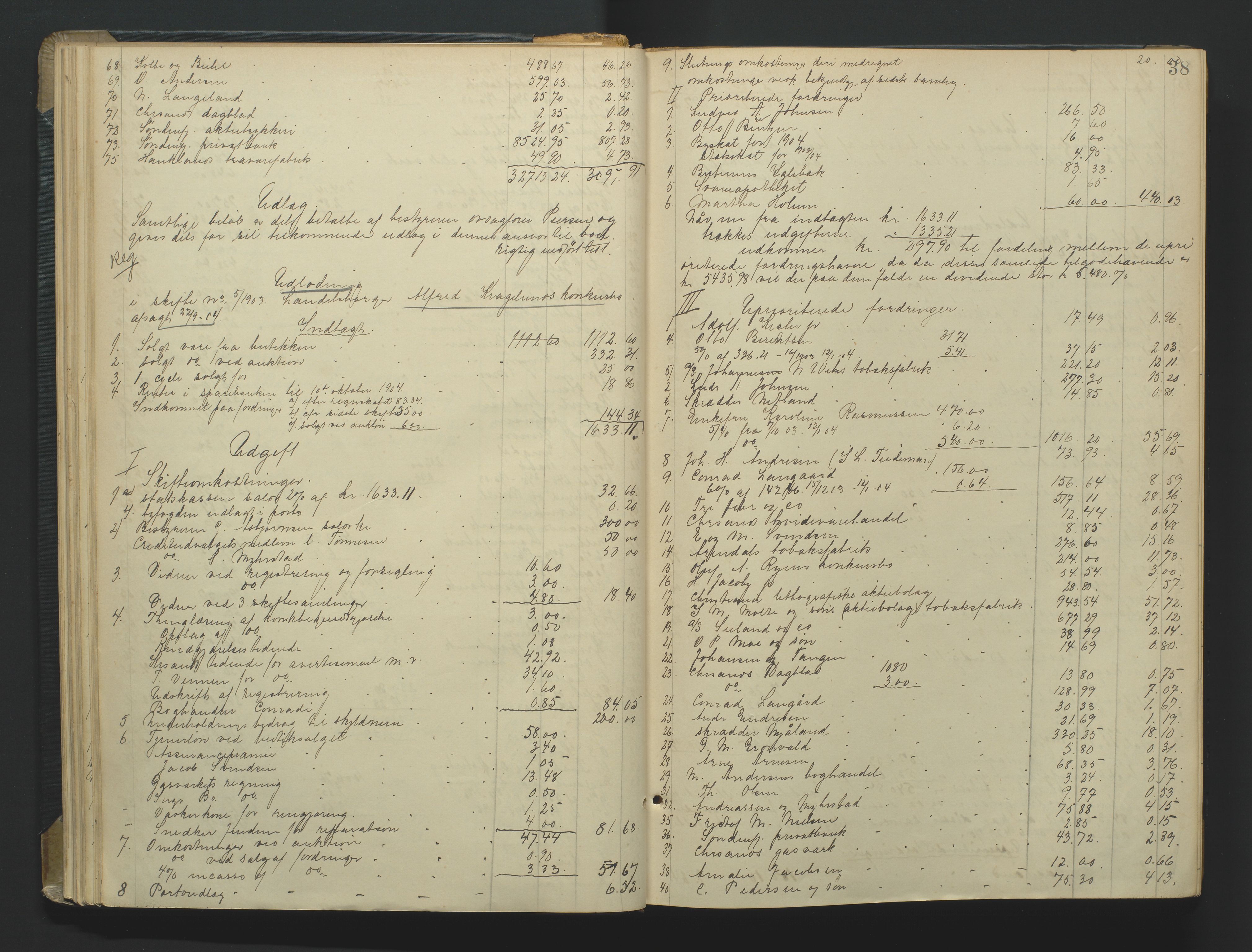 Kristiansand byrett, AV/SAK-1223-0001/H/Hc/L0060: Skifteutlodningsprotokoll nr. 6, med register, 1903-1916, p. 38