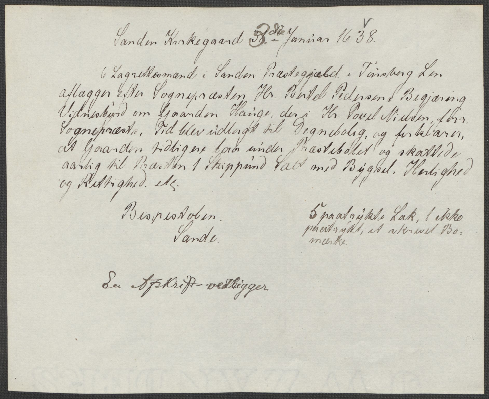 Riksarkivets diplomsamling, RA/EA-5965/F15/L0021: Prestearkiv - Vestfold, 1573-1858, p. 30