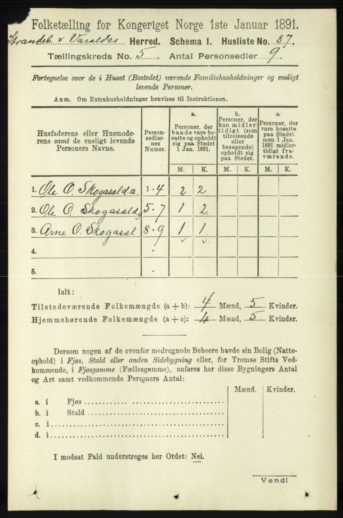 RA, 1891 census for 1226 Strandebarm og Varaldsøy, 1891, p. 1878