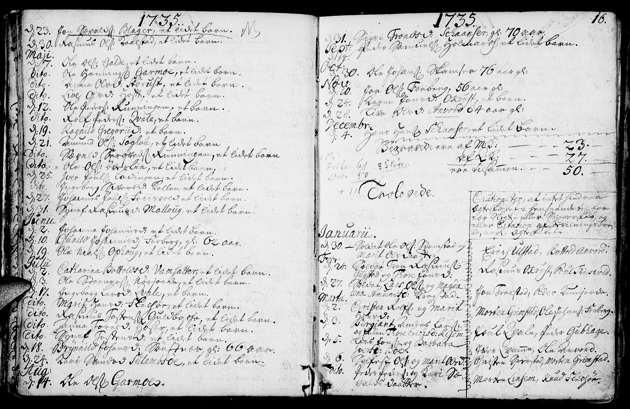 Lom prestekontor, SAH/PREST-070/K/L0001: Parish register (official) no. 1, 1733-1748, p. 16