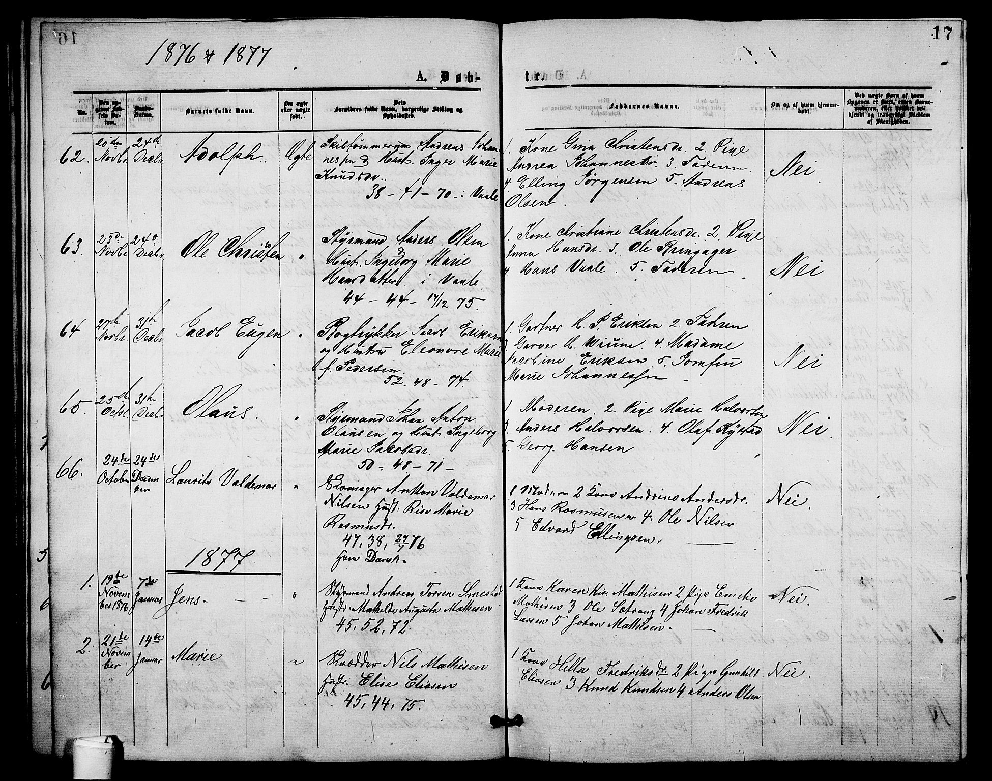 Holmestrand kirkebøker, AV/SAKO-A-346/G/Ga/L0004: Parish register (copy) no. 4, 1874-1888, p. 17