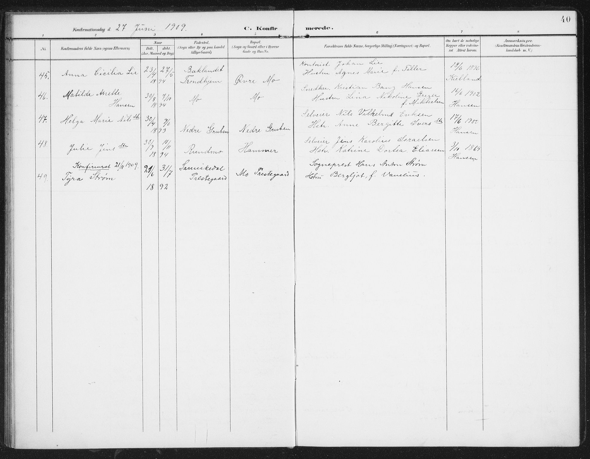 Ministerialprotokoller, klokkerbøker og fødselsregistre - Nordland, AV/SAT-A-1459/827/L0403: Parish register (official) no. 827A15, 1903-1912, p. 40