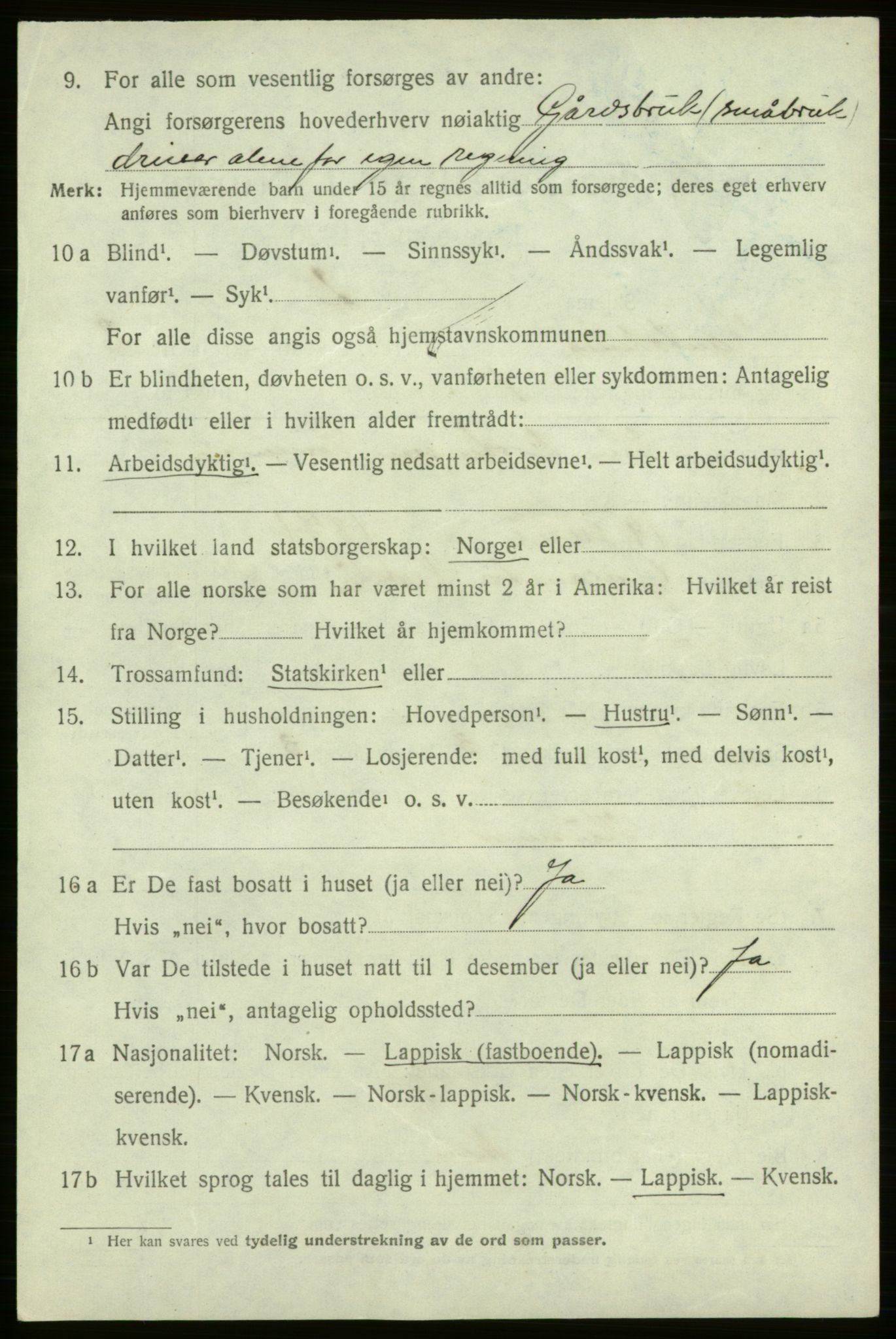 SATØ, 1920 census for Kautokeino, 1920, p. 1422