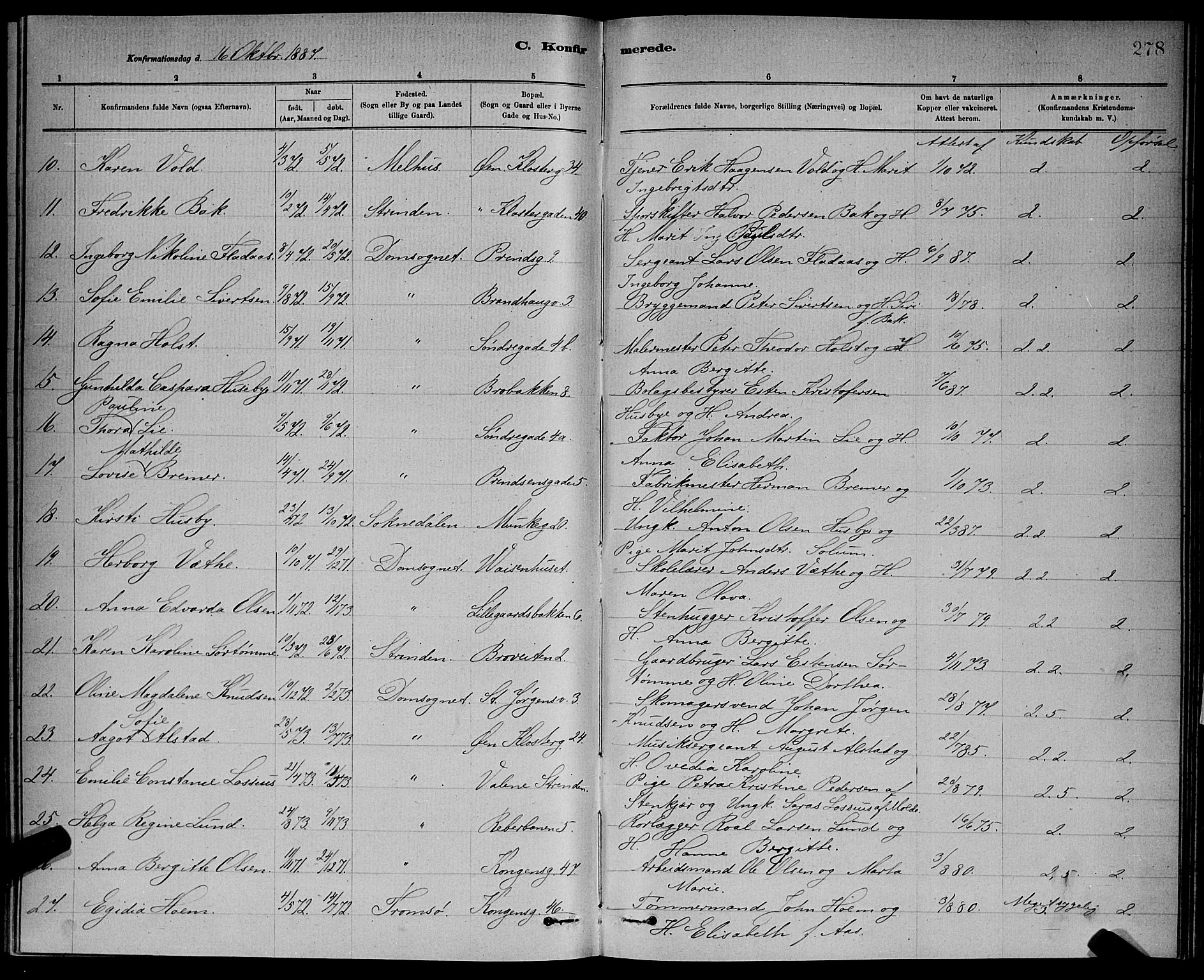 Ministerialprotokoller, klokkerbøker og fødselsregistre - Sør-Trøndelag, SAT/A-1456/601/L0092: Parish register (copy) no. 601C10, 1884-1897, p. 278