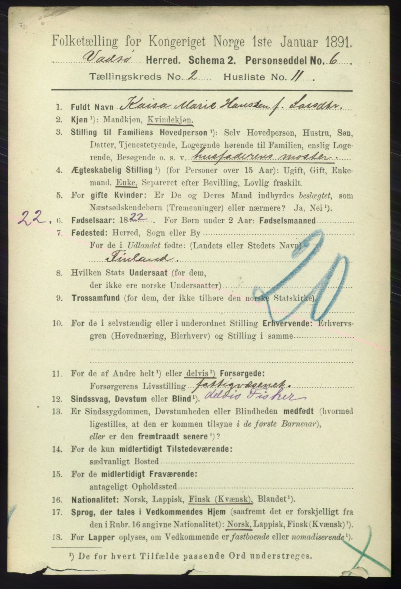 RA, 1891 census for 2029 Vadsø, 1891, p. 503