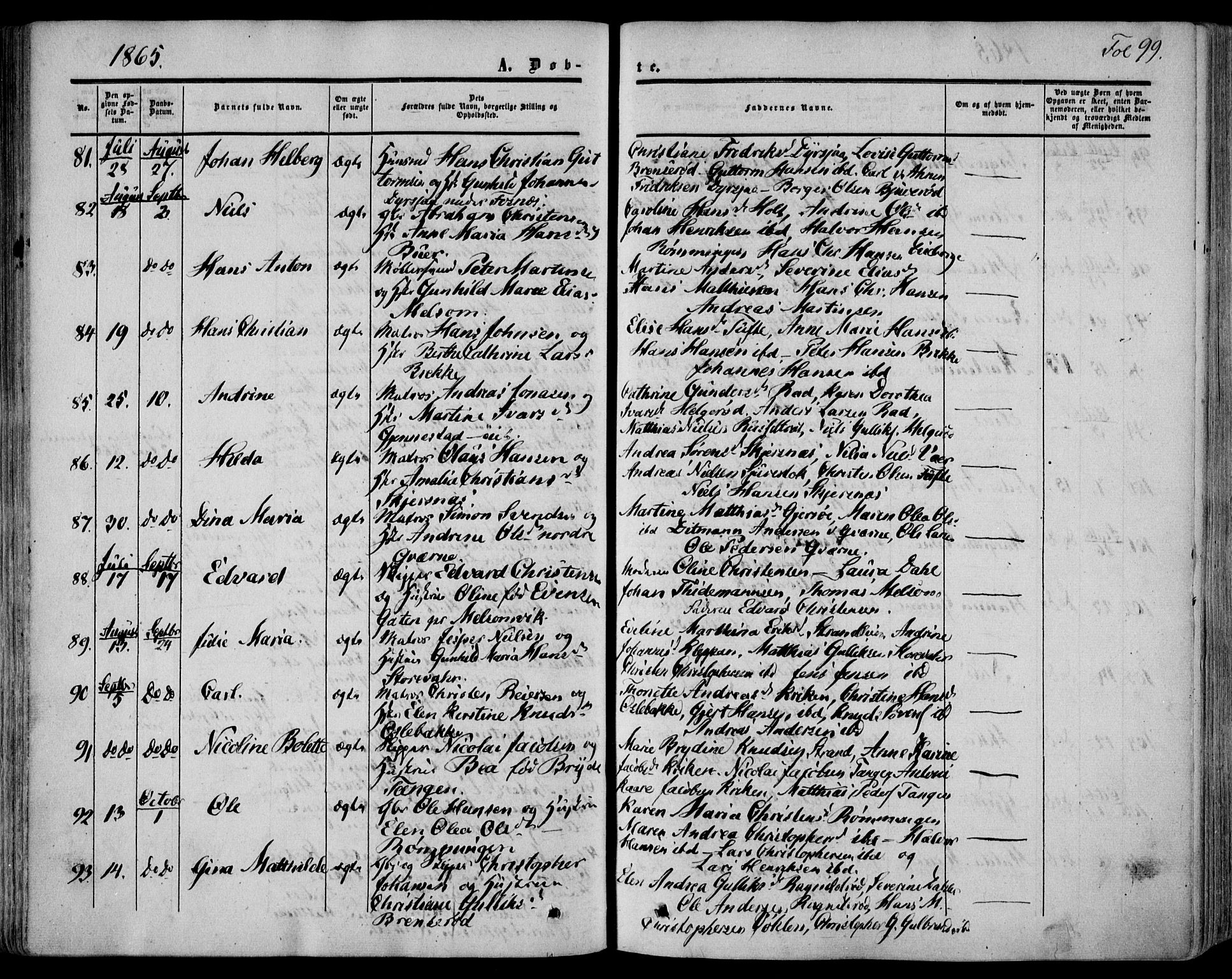 Stokke kirkebøker, AV/SAKO-A-320/F/Fa/L0008: Parish register (official) no. I 8, 1858-1871, p. 99