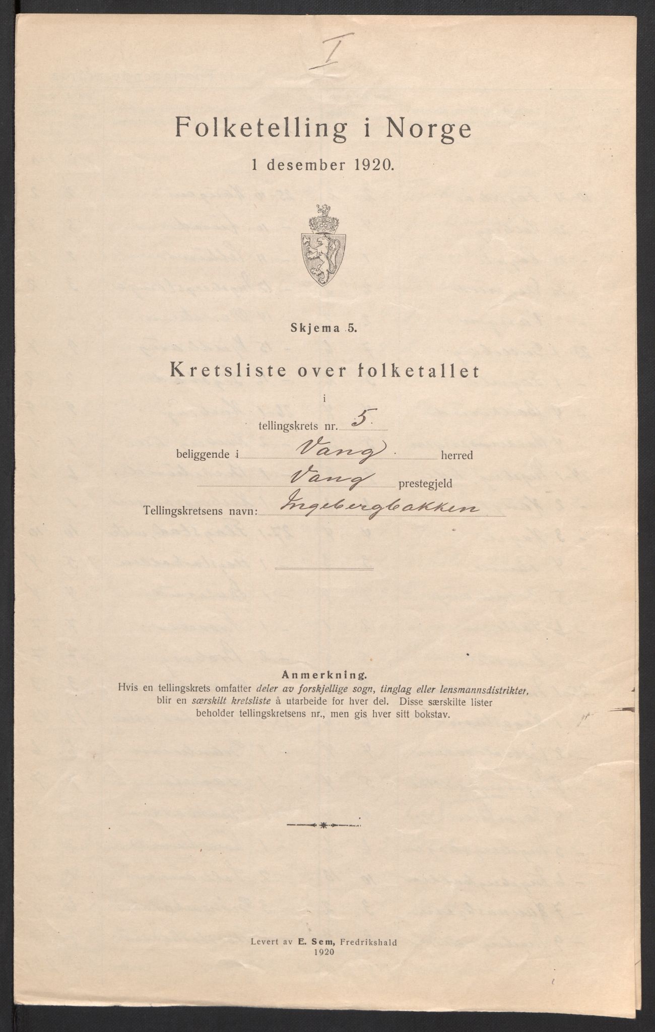 SAH, 1920 census for Vang (Hedmark), 1920, p. 31
