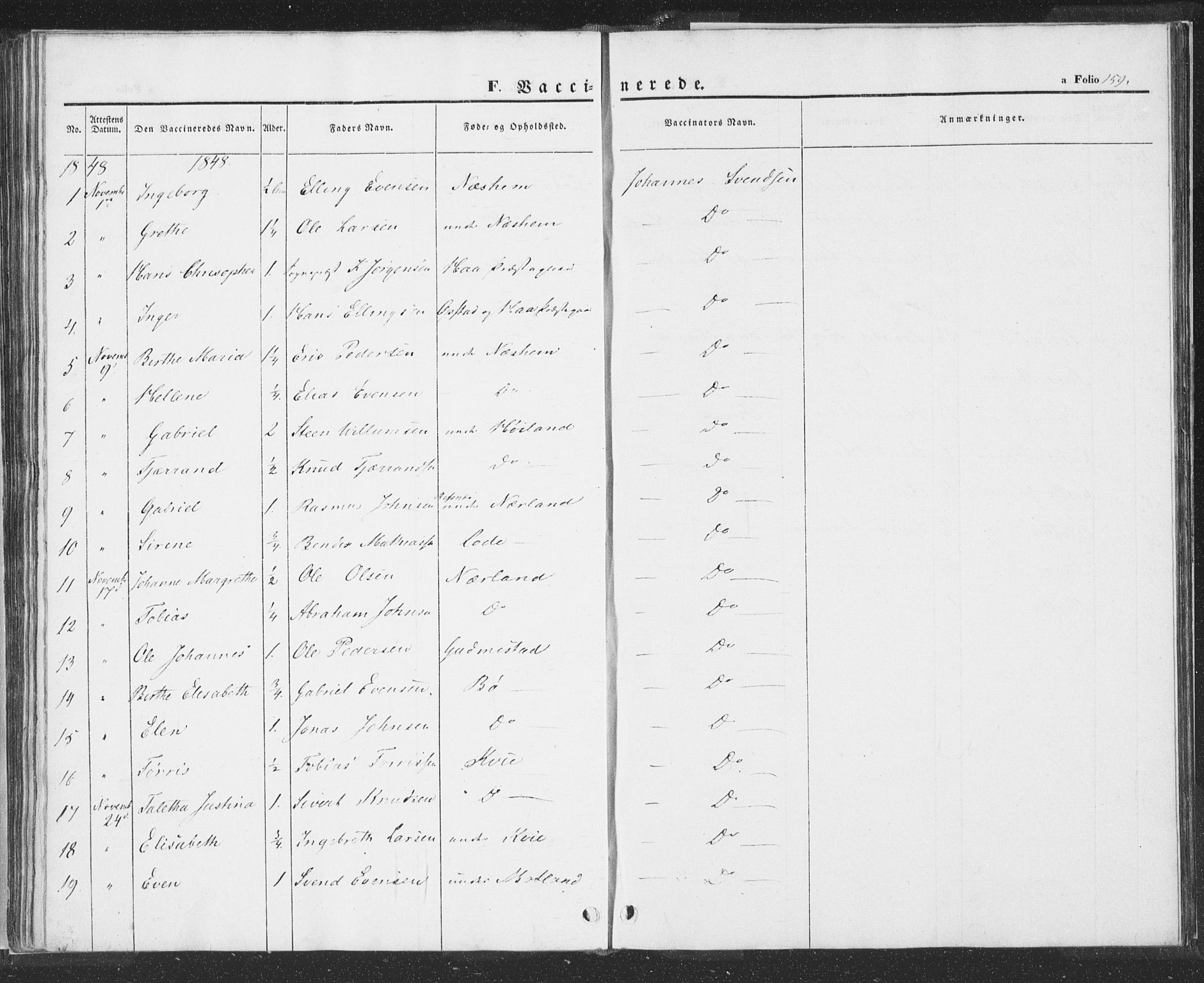 Hå sokneprestkontor, SAST/A-101801/001/30BA/L0006: Parish register (official) no. A 5, 1842-1853, p. 159