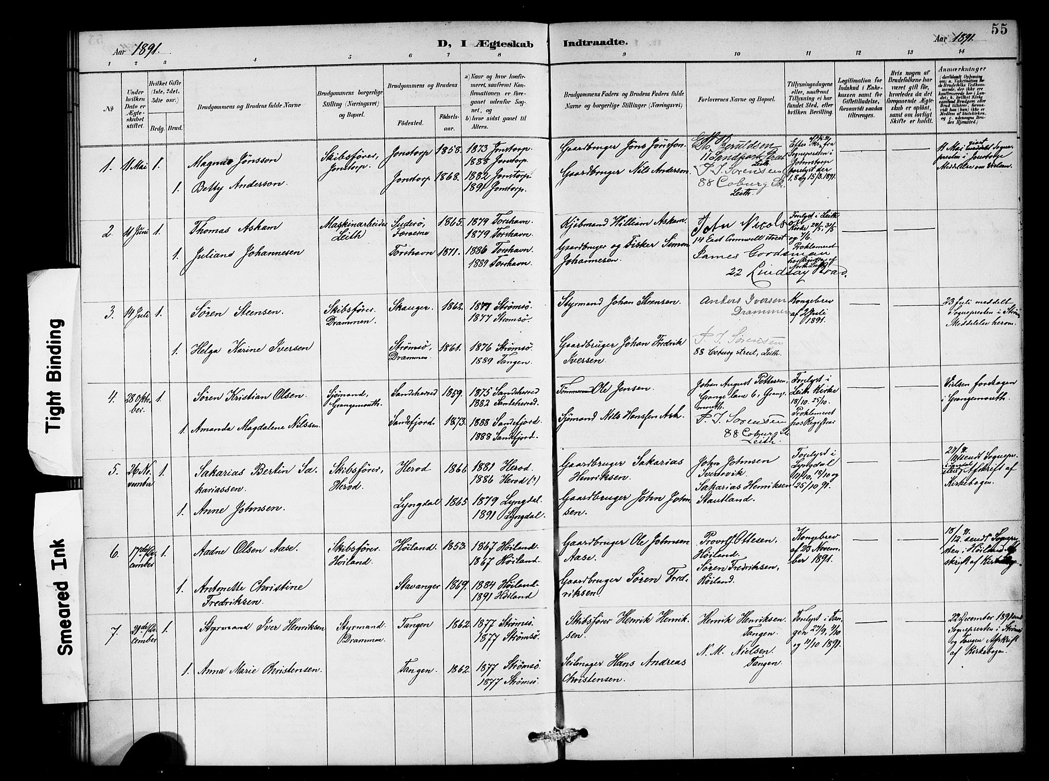 Den norske sjømannsmisjon i utlandet/Skotske havner (Leith, Glasgow), SAB/SAB/PA-0100/H/Ha/Haa/L0003: Parish register (official) no. A 3, 1887-1898, p. 55