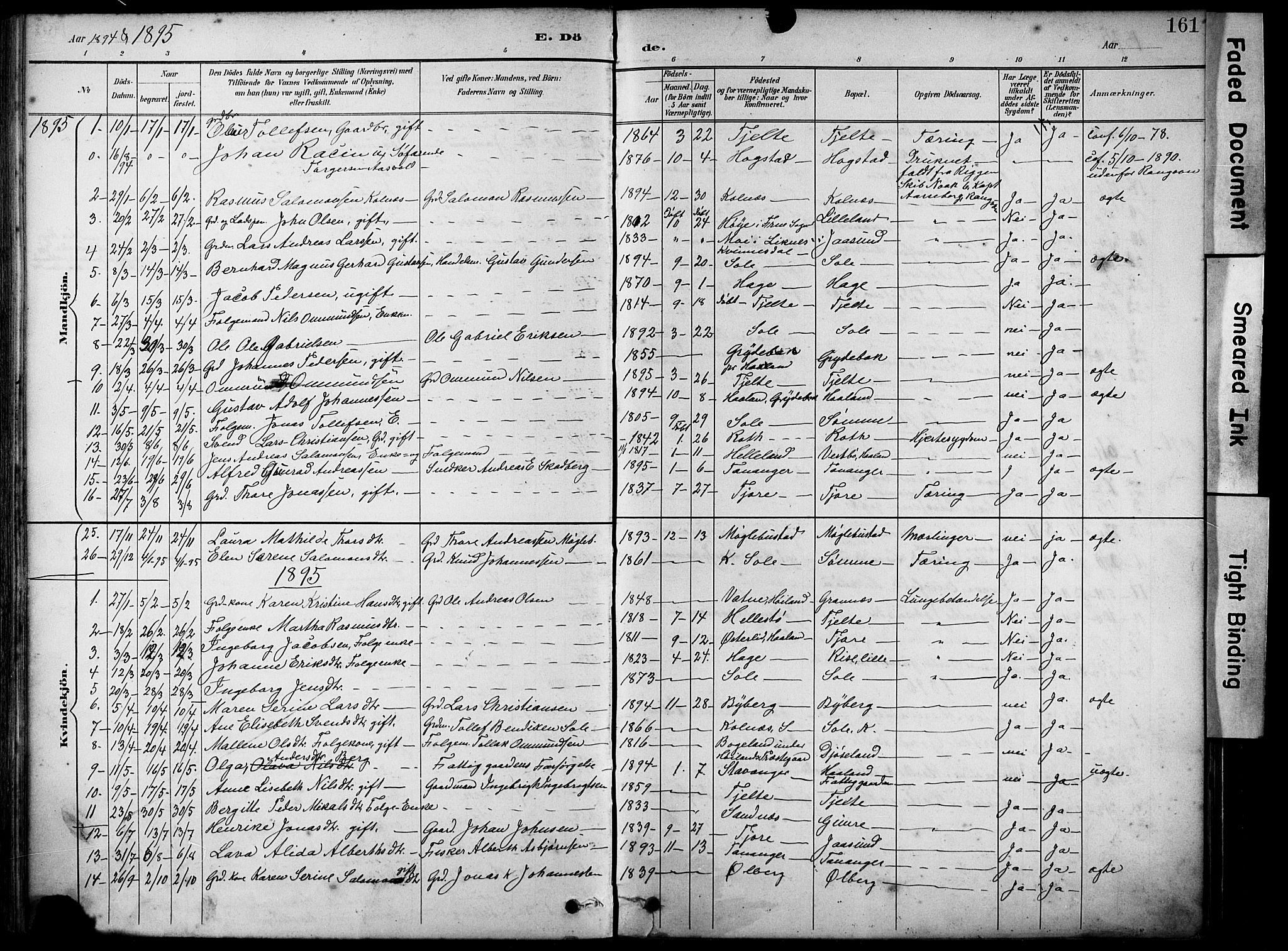 Håland sokneprestkontor, AV/SAST-A-101802/001/30BA/L0012: Parish register (official) no. A 11, 1889-1900, p. 161