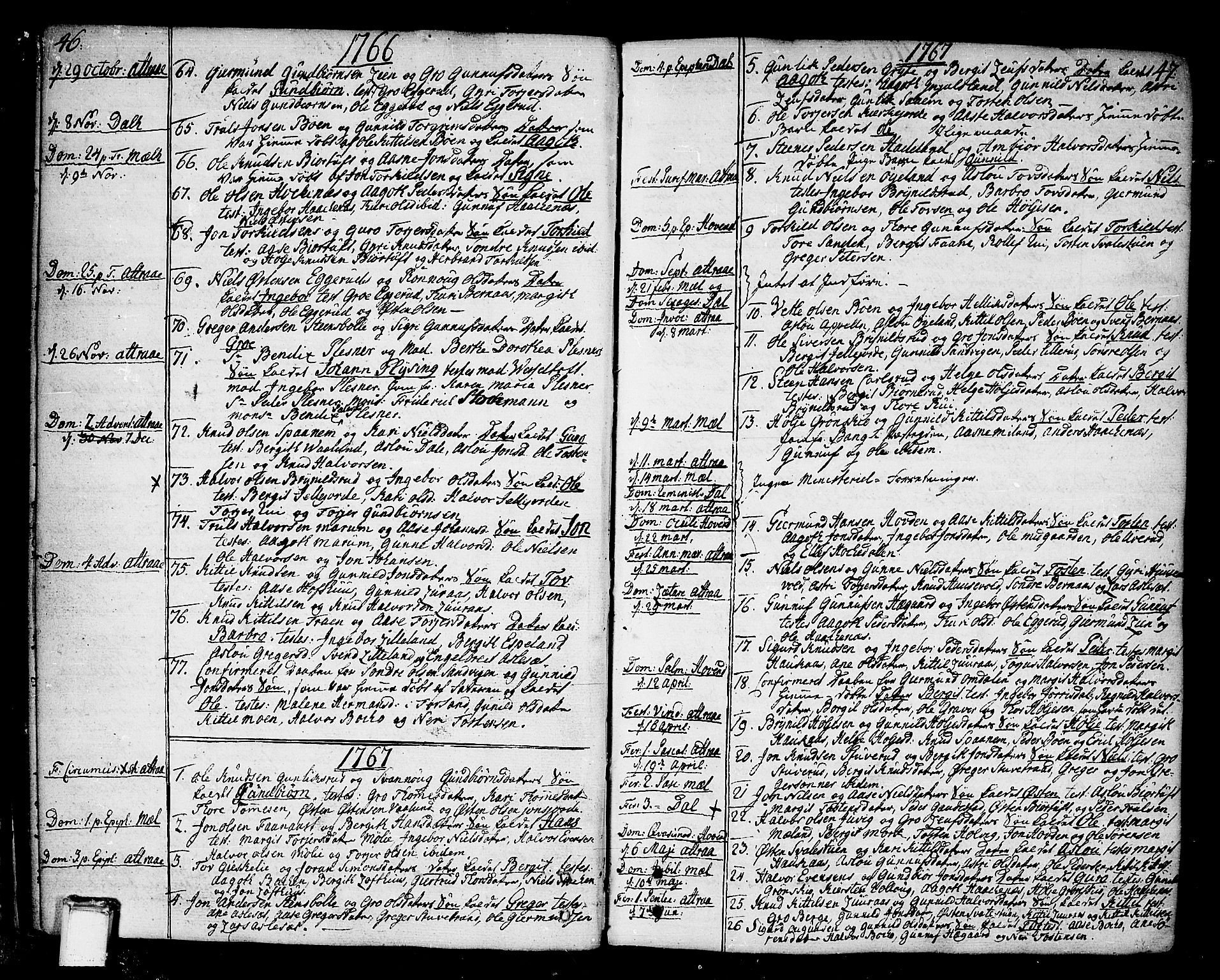 Tinn kirkebøker, SAKO/A-308/F/Fa/L0002: Parish register (official) no. I 2, 1757-1810, p. 46-47