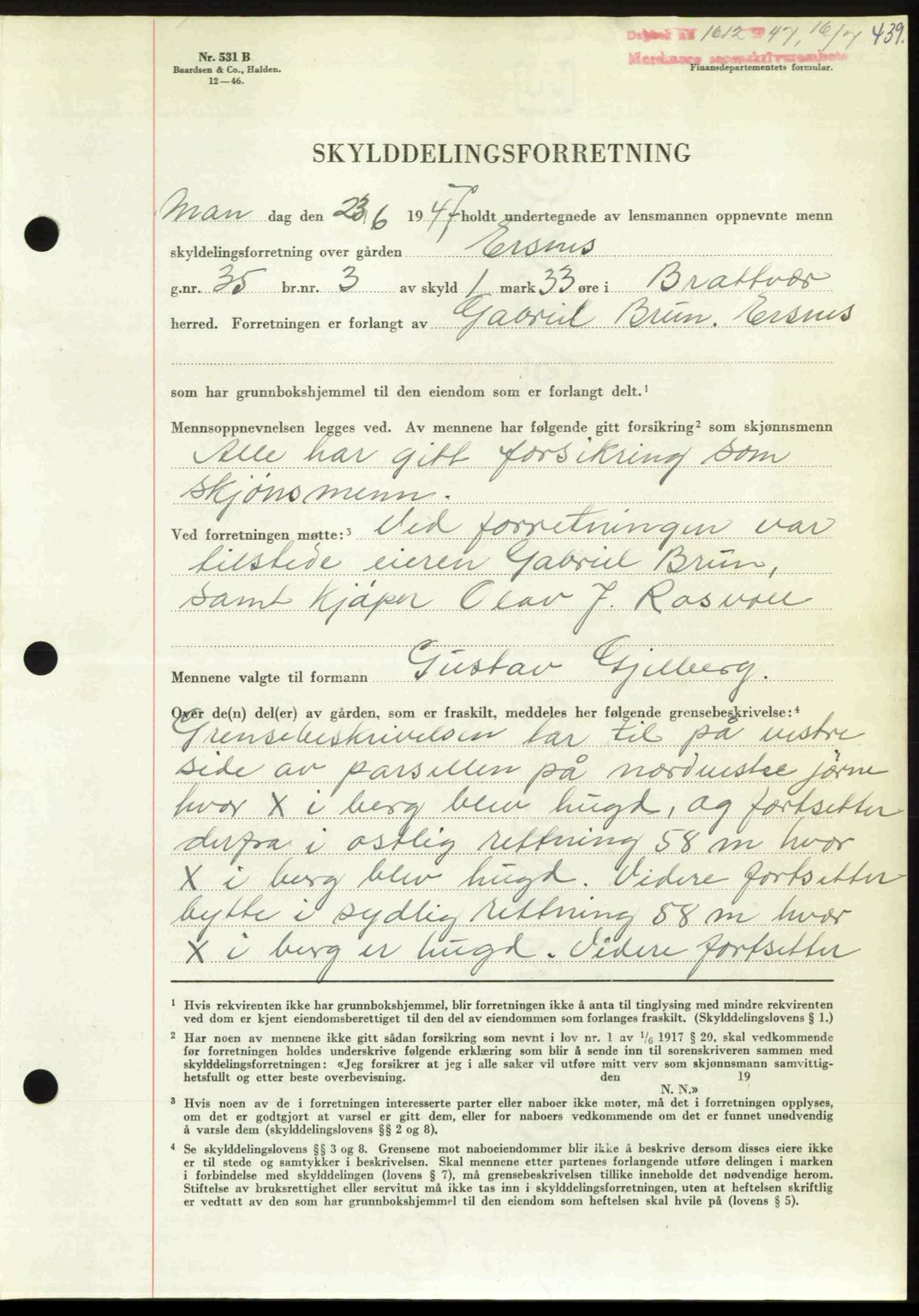 Nordmøre sorenskriveri, AV/SAT-A-4132/1/2/2Ca: Mortgage book no. A105, 1947-1947, Diary no: : 1612/1947