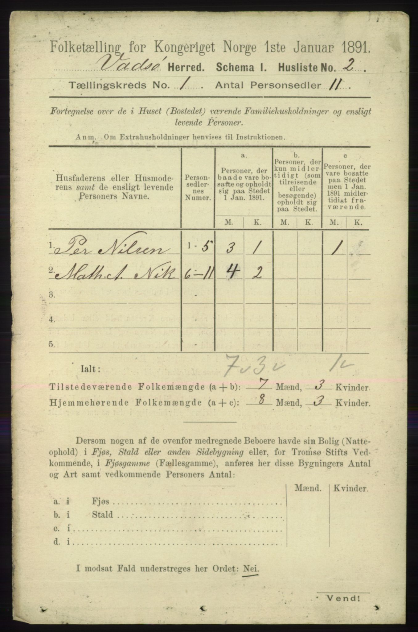 RA, 1891 census for 2029 Vadsø, 1891, p. 15