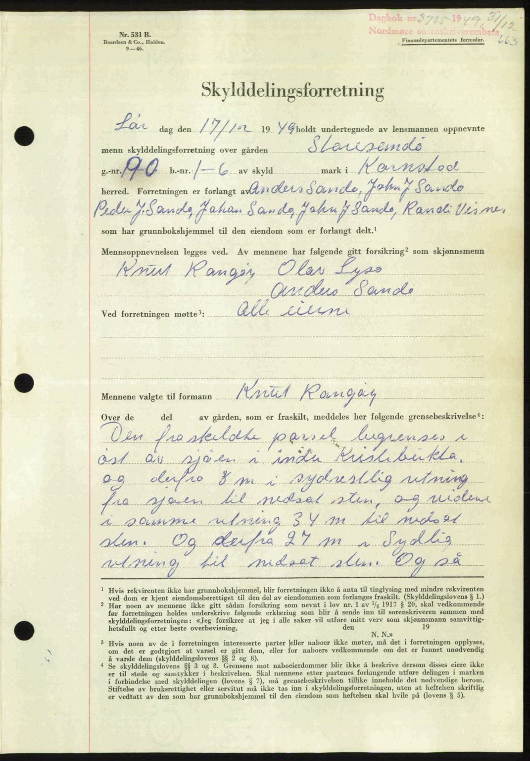 Nordmøre sorenskriveri, AV/SAT-A-4132/1/2/2Ca: Mortgage book no. A113, 1949-1950, Diary no: : 3785/1949