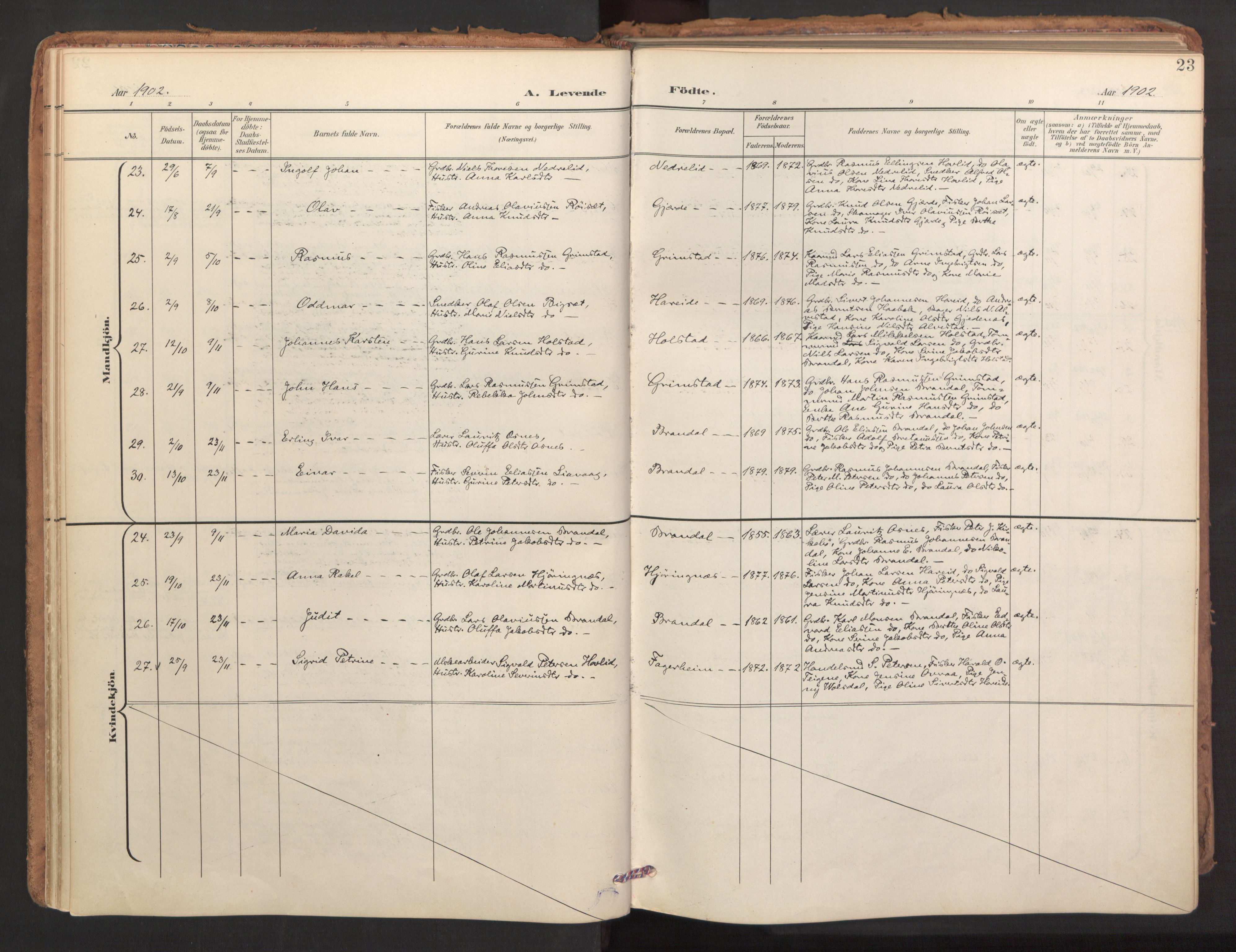 Ministerialprotokoller, klokkerbøker og fødselsregistre - Møre og Romsdal, SAT/A-1454/510/L0123: Parish register (official) no. 510A03, 1898-1922, p. 23
