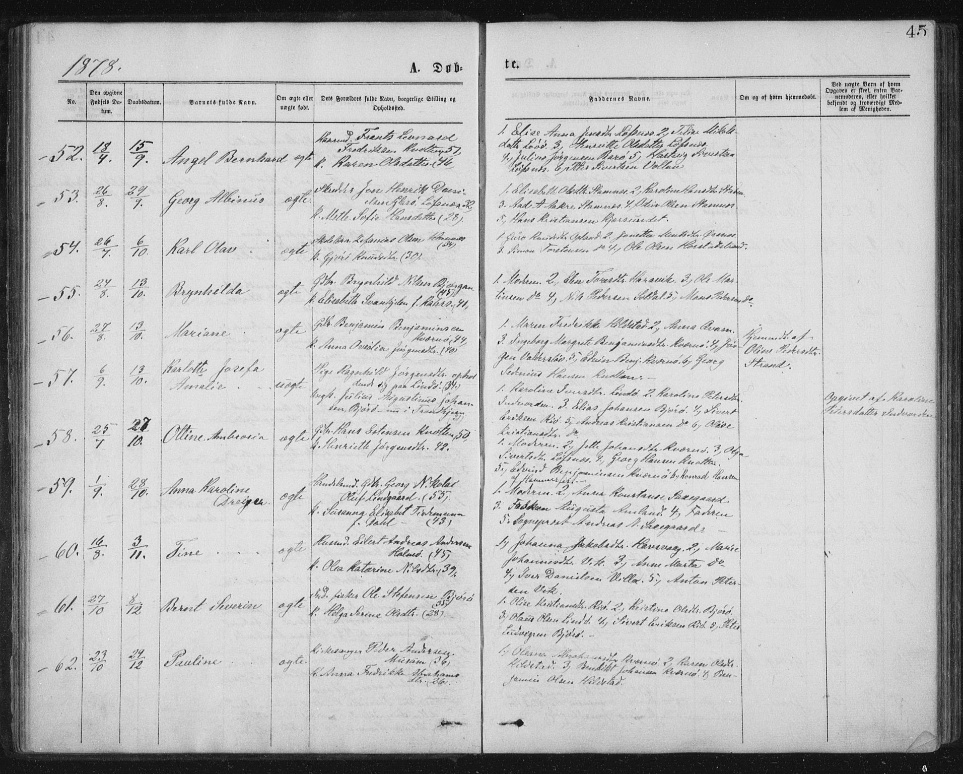 Ministerialprotokoller, klokkerbøker og fødselsregistre - Nord-Trøndelag, SAT/A-1458/771/L0596: Parish register (official) no. 771A03, 1870-1884, p. 45