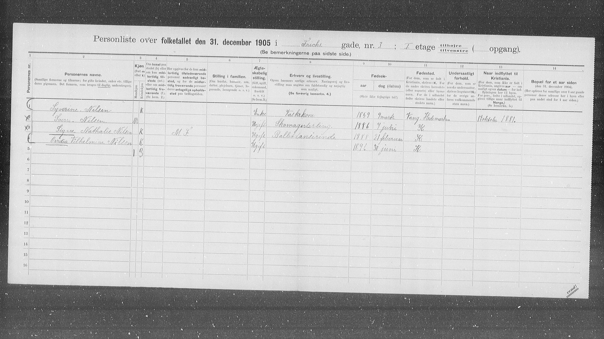 OBA, Municipal Census 1905 for Kristiania, 1905, p. 13837