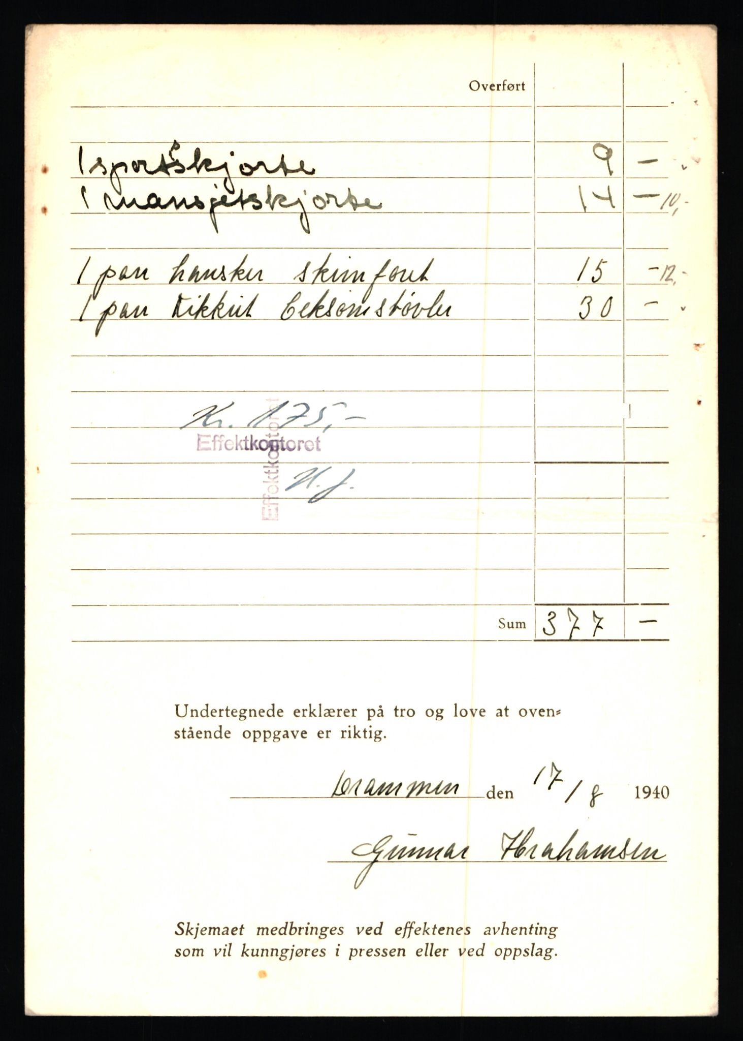 Justisdepartementet, Oppgjørsavdelingen, AV/RA-S-1056/G/Gb/L0001: Oppgaver over ettersøkte sivile effekter: Abel - Andersen, Anders J., 1940-1942, p. 98