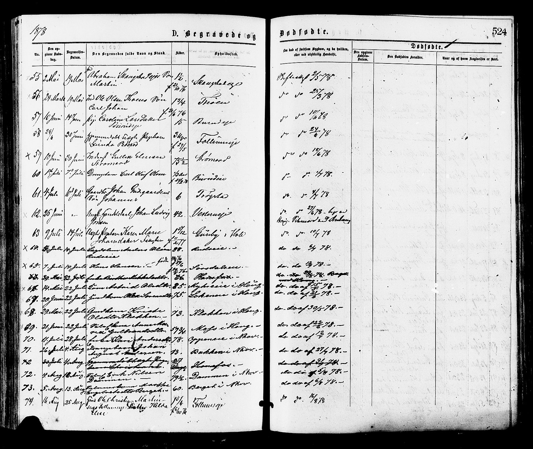 Norderhov kirkebøker, AV/SAKO-A-237/F/Fa/L0015: Parish register (official) no. 15, 1875-1884, p. 524