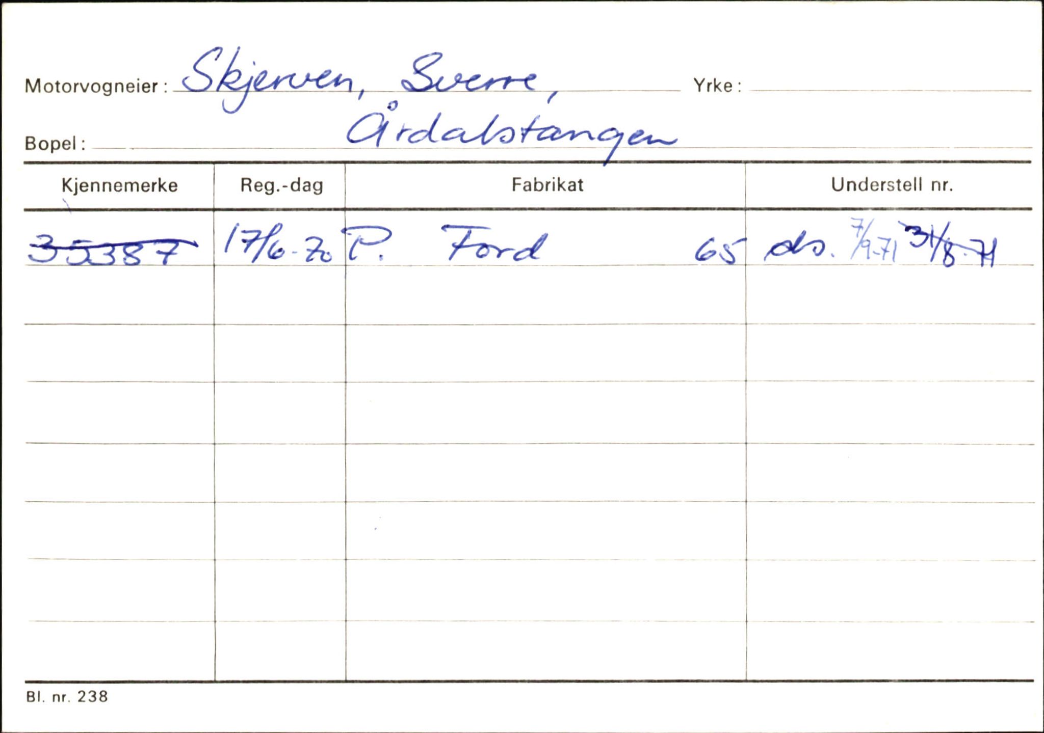 Statens vegvesen, Sogn og Fjordane vegkontor, SAB/A-5301/4/F/L0146: Registerkort Årdal R-Å samt diverse kort, 1945-1975, p. 370