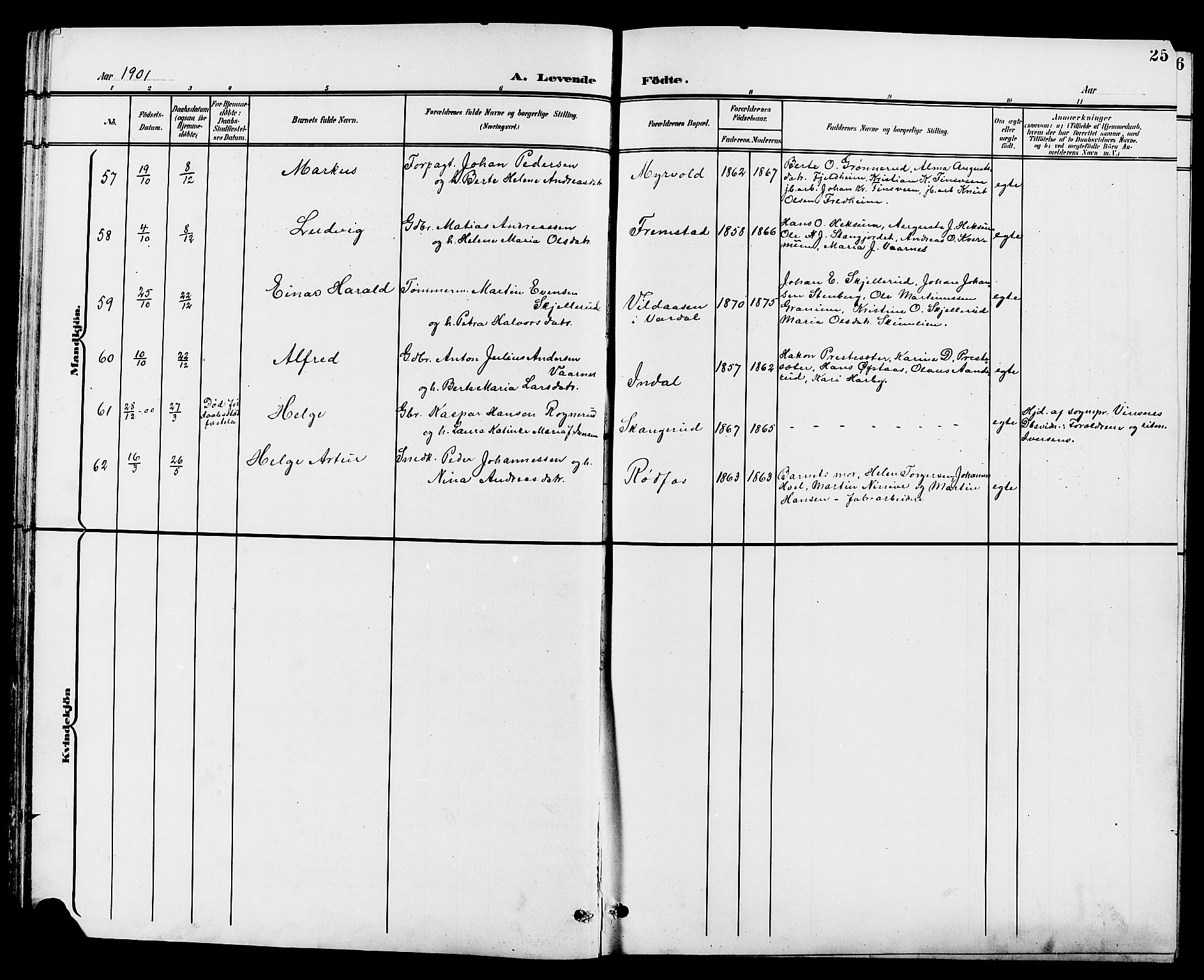 Vestre Toten prestekontor, AV/SAH-PREST-108/H/Ha/Hab/L0010: Parish register (copy) no. 10, 1900-1912, p. 25