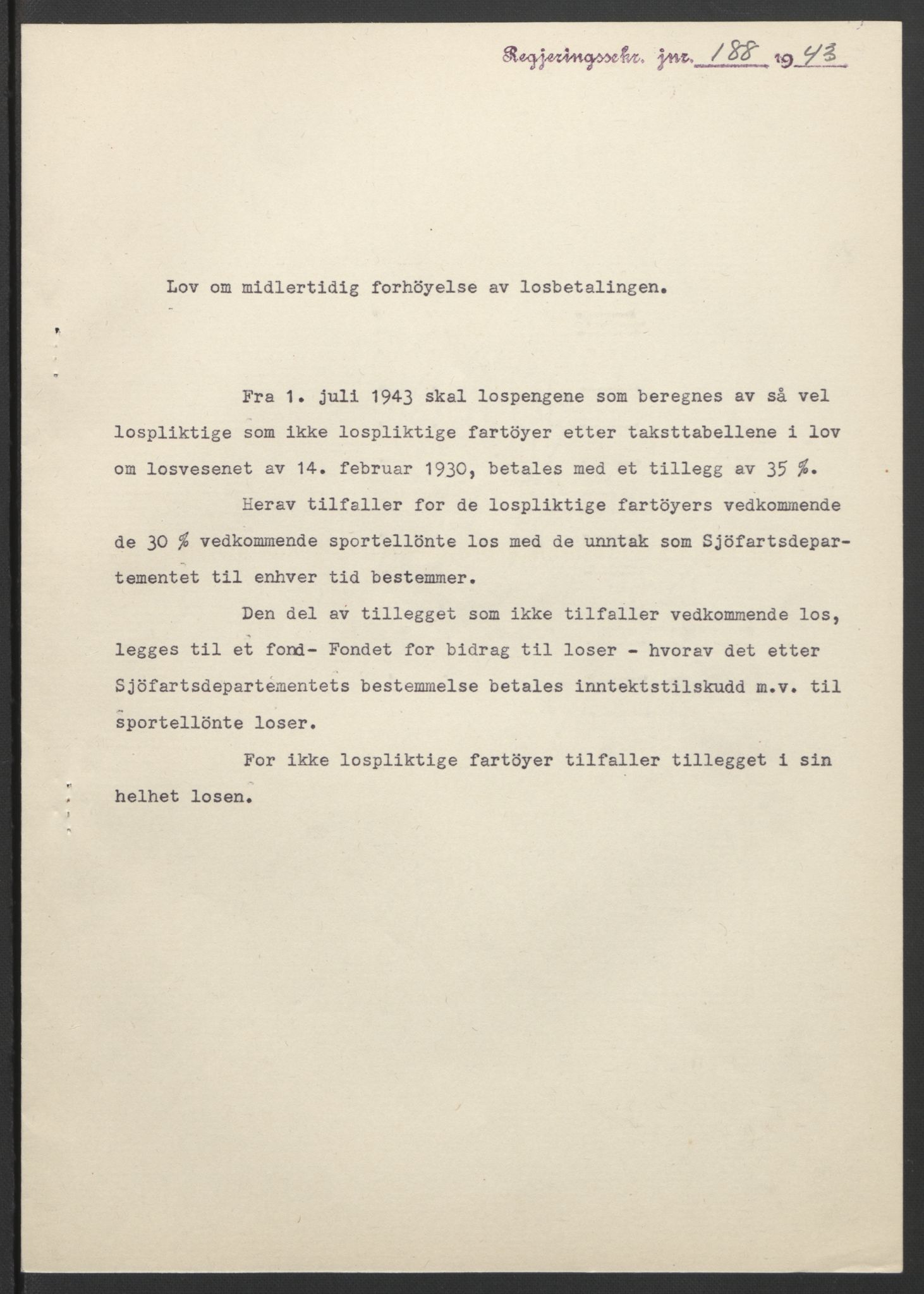 NS-administrasjonen 1940-1945 (Statsrådsekretariatet, de kommisariske statsråder mm), RA/S-4279/D/Db/L0099: Lover, 1943, p. 423
