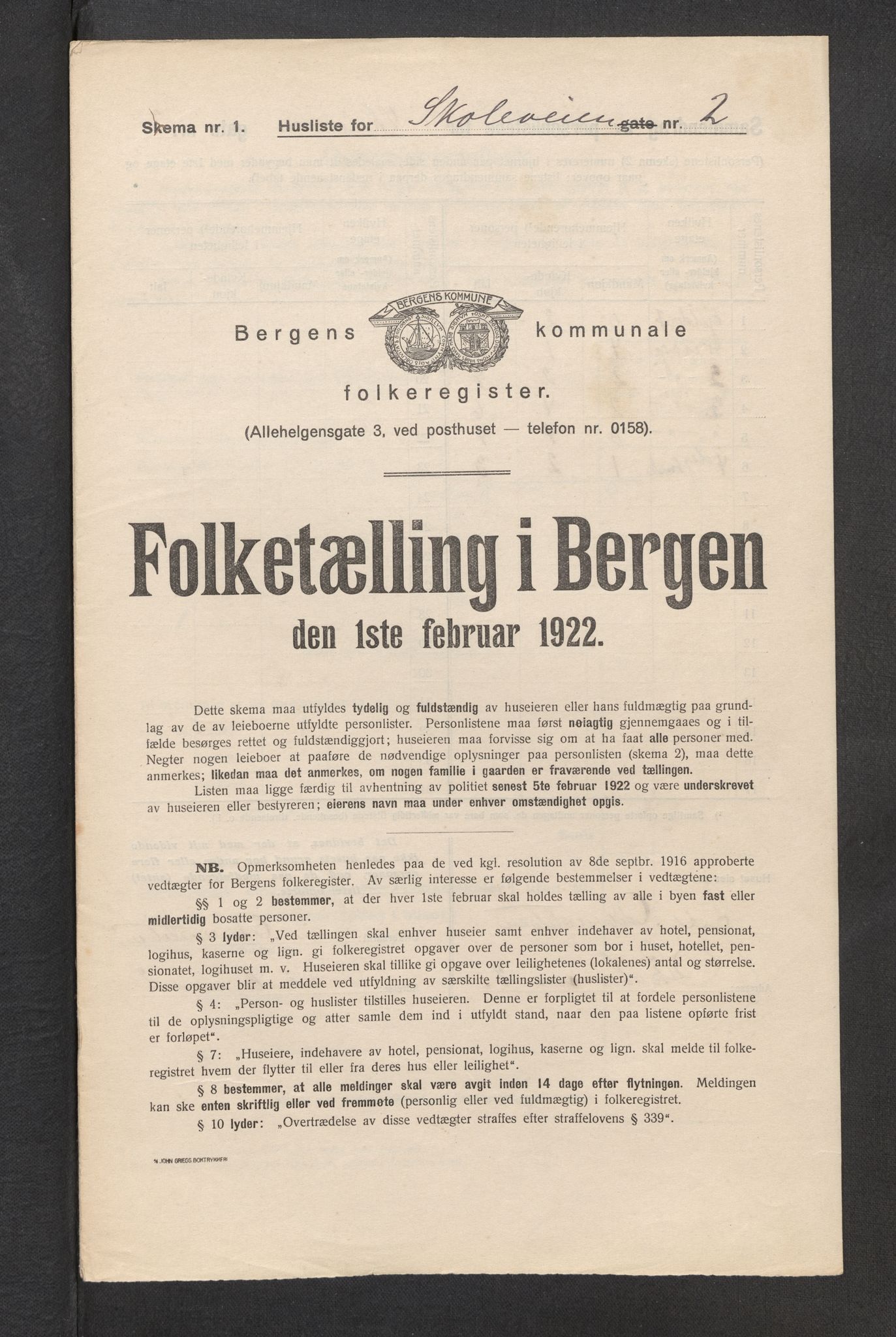 SAB, Municipal Census 1922 for Bergen, 1922, p. 37085