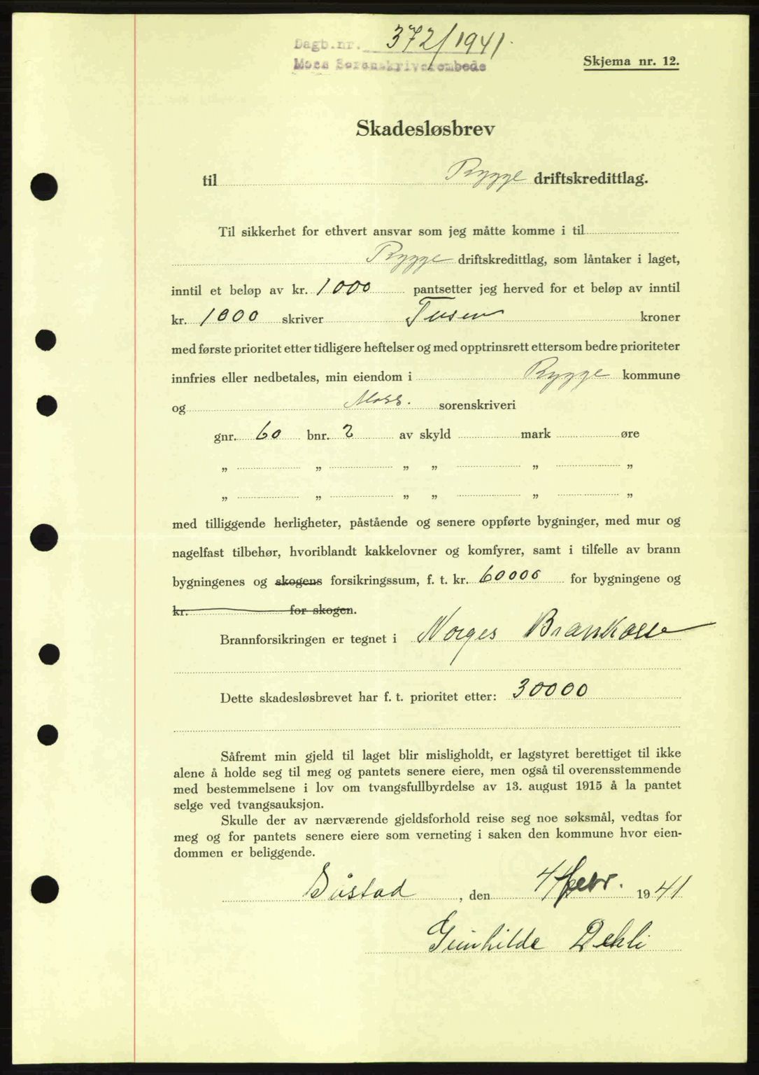 Moss sorenskriveri, SAO/A-10168: Mortgage book no. B10, 1940-1941, Diary no: : 372/1941