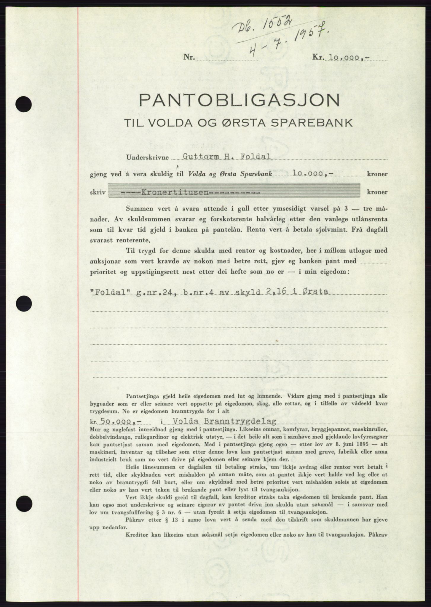 Søre Sunnmøre sorenskriveri, AV/SAT-A-4122/1/2/2C/L0130: Mortgage book no. 18B, 1957-1958, Diary no: : 1552/1957