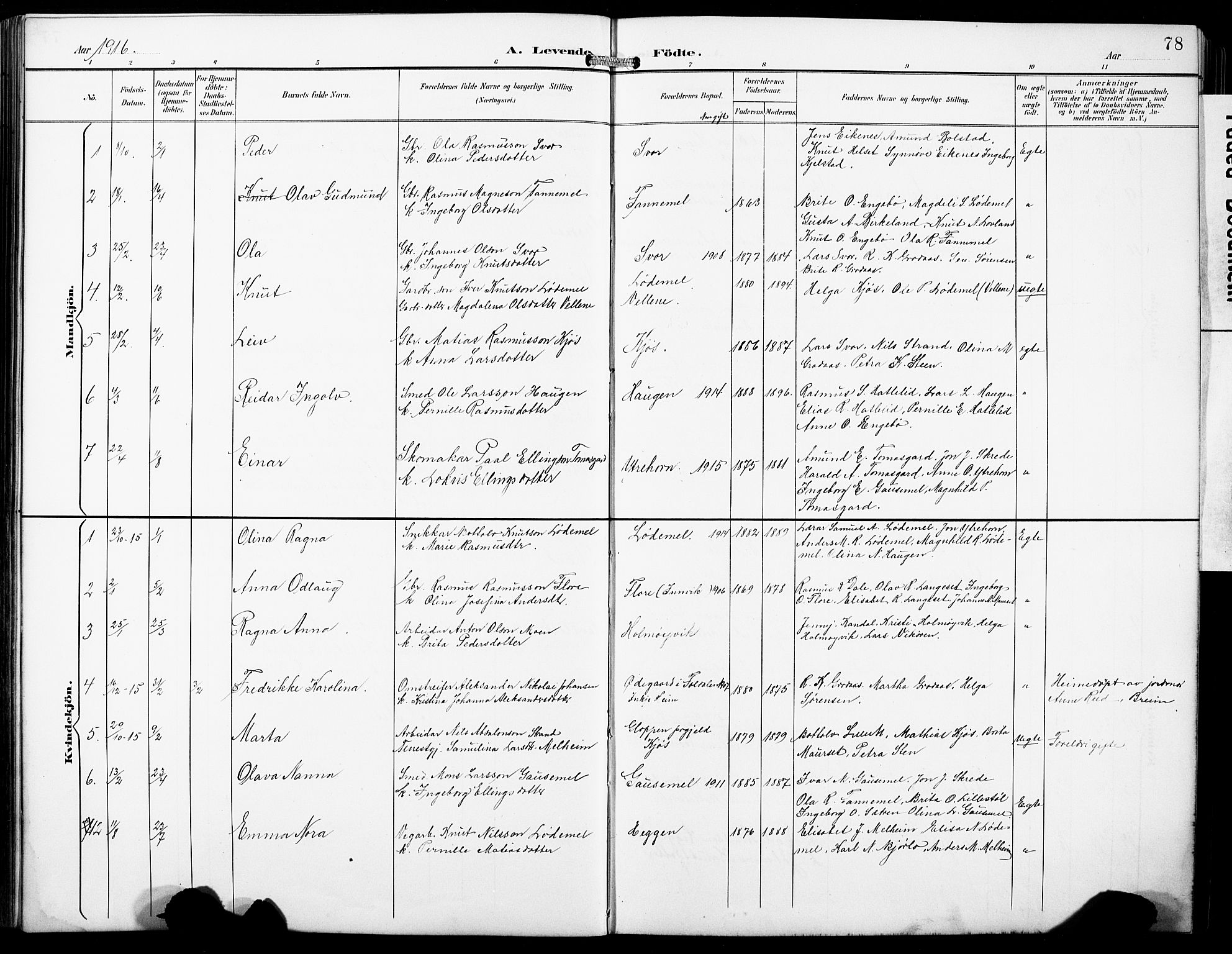 Hornindal sokneprestembete, SAB/A-82401/H/Hab: Parish register (copy) no. A 2, 1894-1927, p. 78