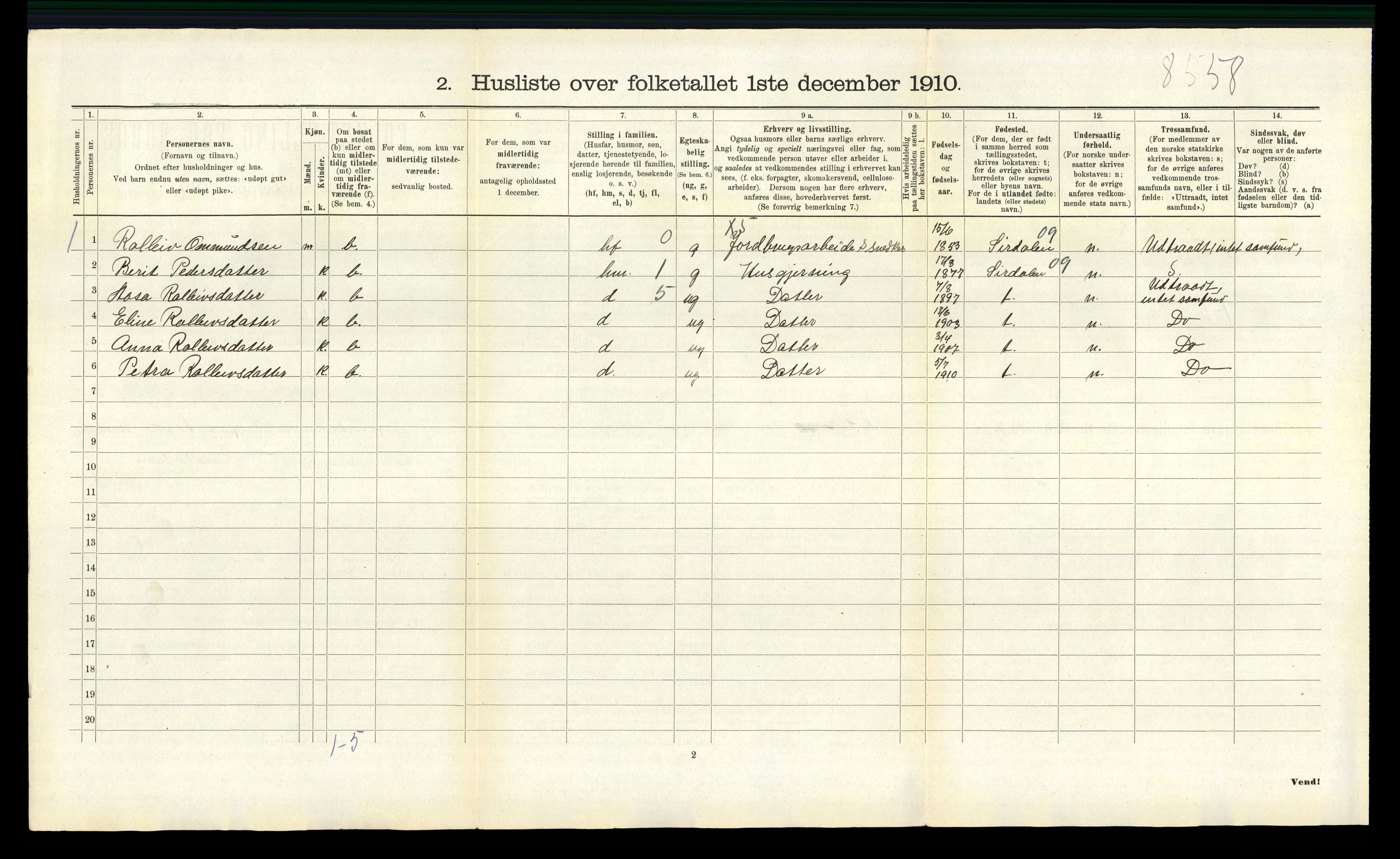 RA, 1910 census for Fjotland, 1910, p. 373