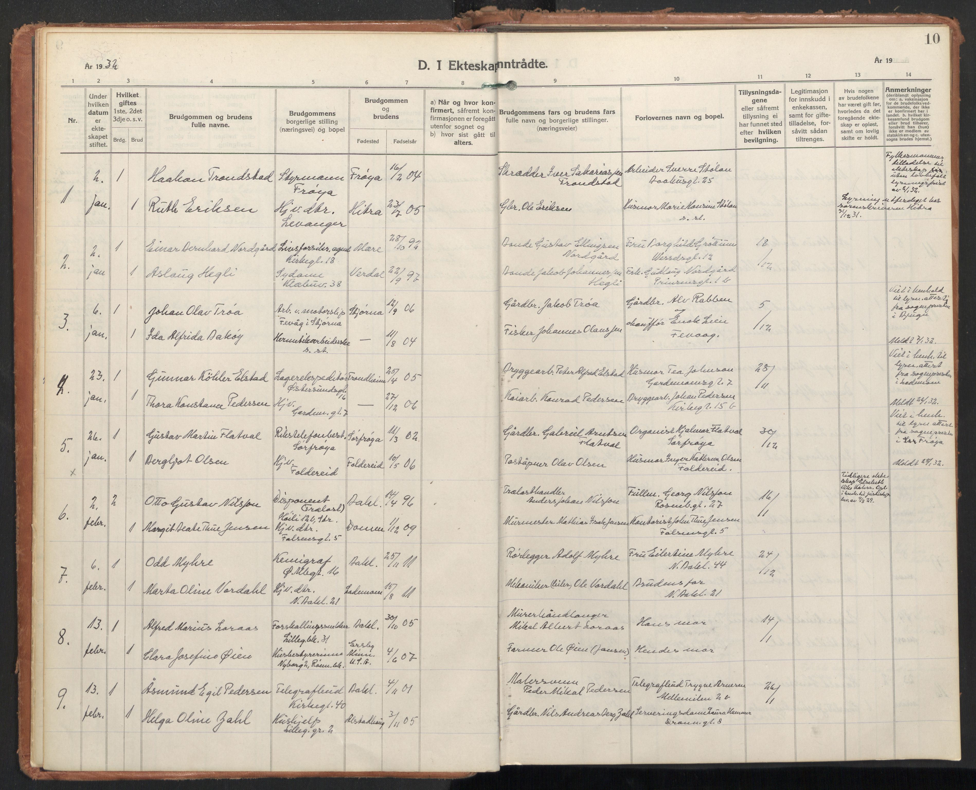 Ministerialprotokoller, klokkerbøker og fødselsregistre - Sør-Trøndelag, SAT/A-1456/604/L0209: Parish register (official) no. 604A29, 1931-1945, p. 10