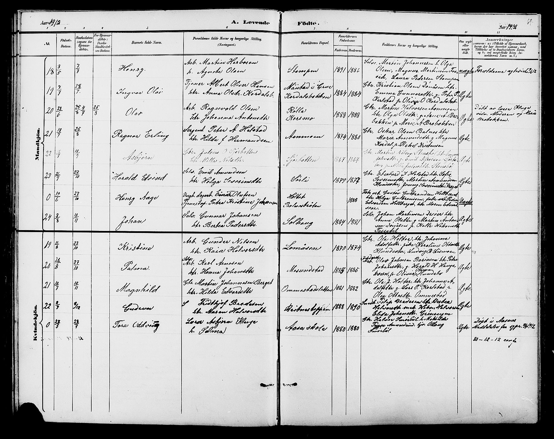 Hof prestekontor, SAH/PREST-038/H/Ha/Hab/L0001: Parish register (copy) no. 1, 1895-1914, p. 69