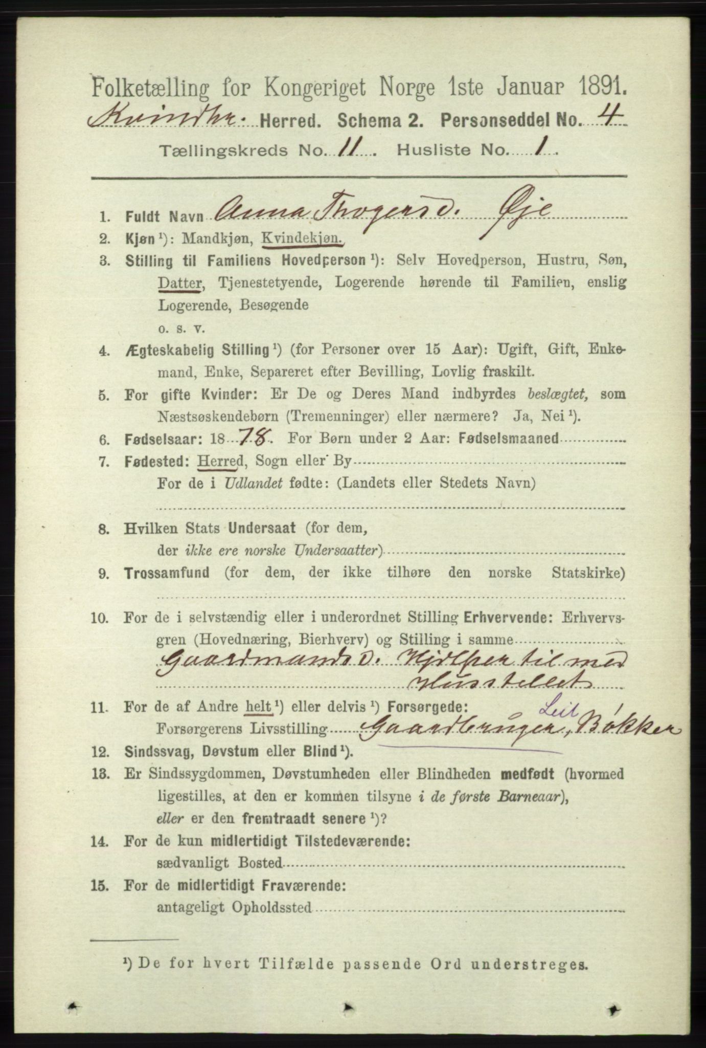 RA, 1891 census for 1224 Kvinnherad, 1891, p. 3813