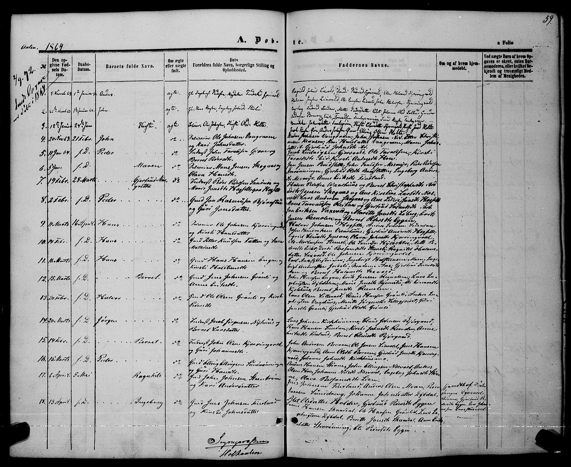 Ministerialprotokoller, klokkerbøker og fødselsregistre - Sør-Trøndelag, AV/SAT-A-1456/685/L0968: Parish register (official) no. 685A07 /3, 1860-1869, p. 59