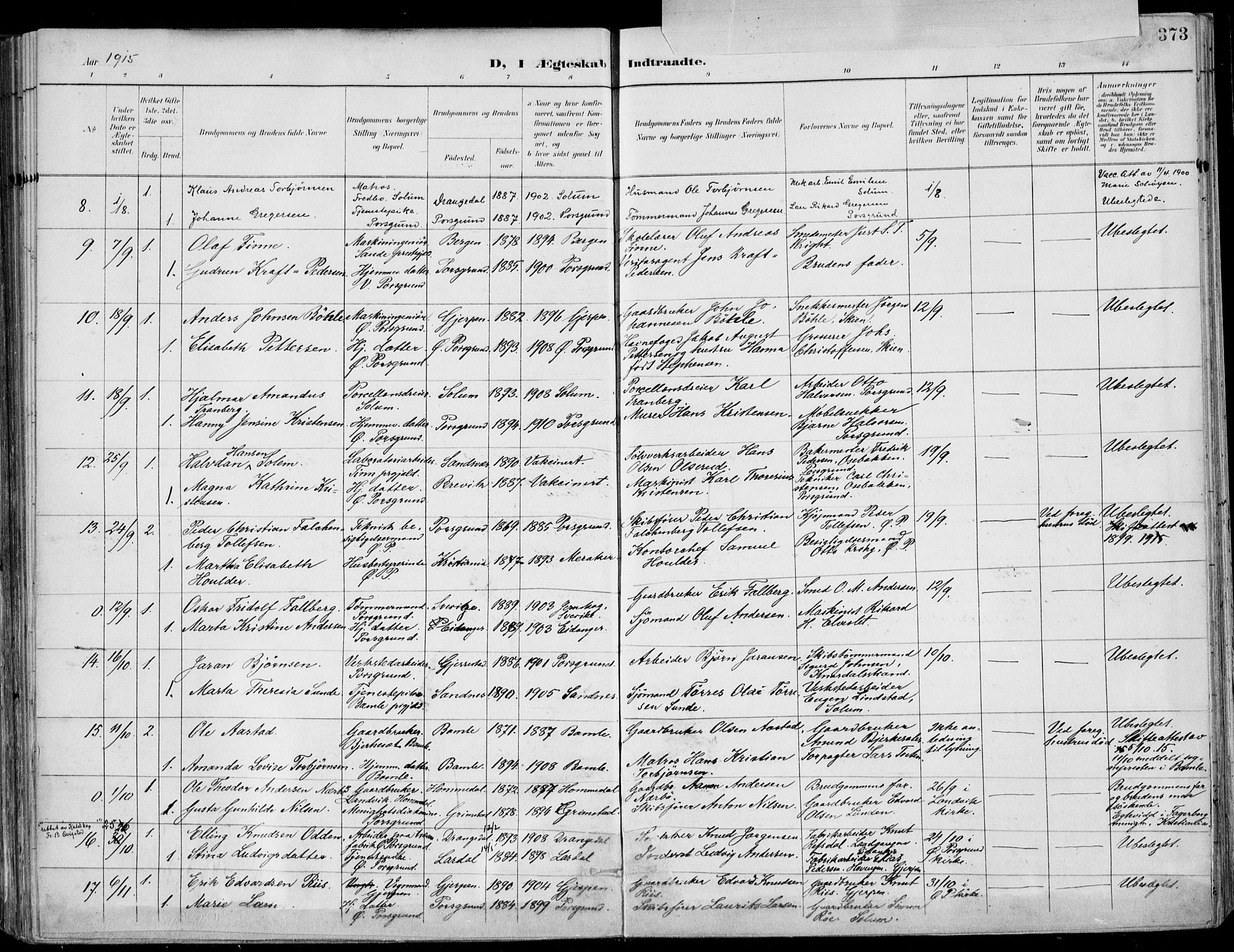 Porsgrunn kirkebøker , AV/SAKO-A-104/F/Fa/L0011: Parish register (official) no. 11, 1895-1919, p. 373