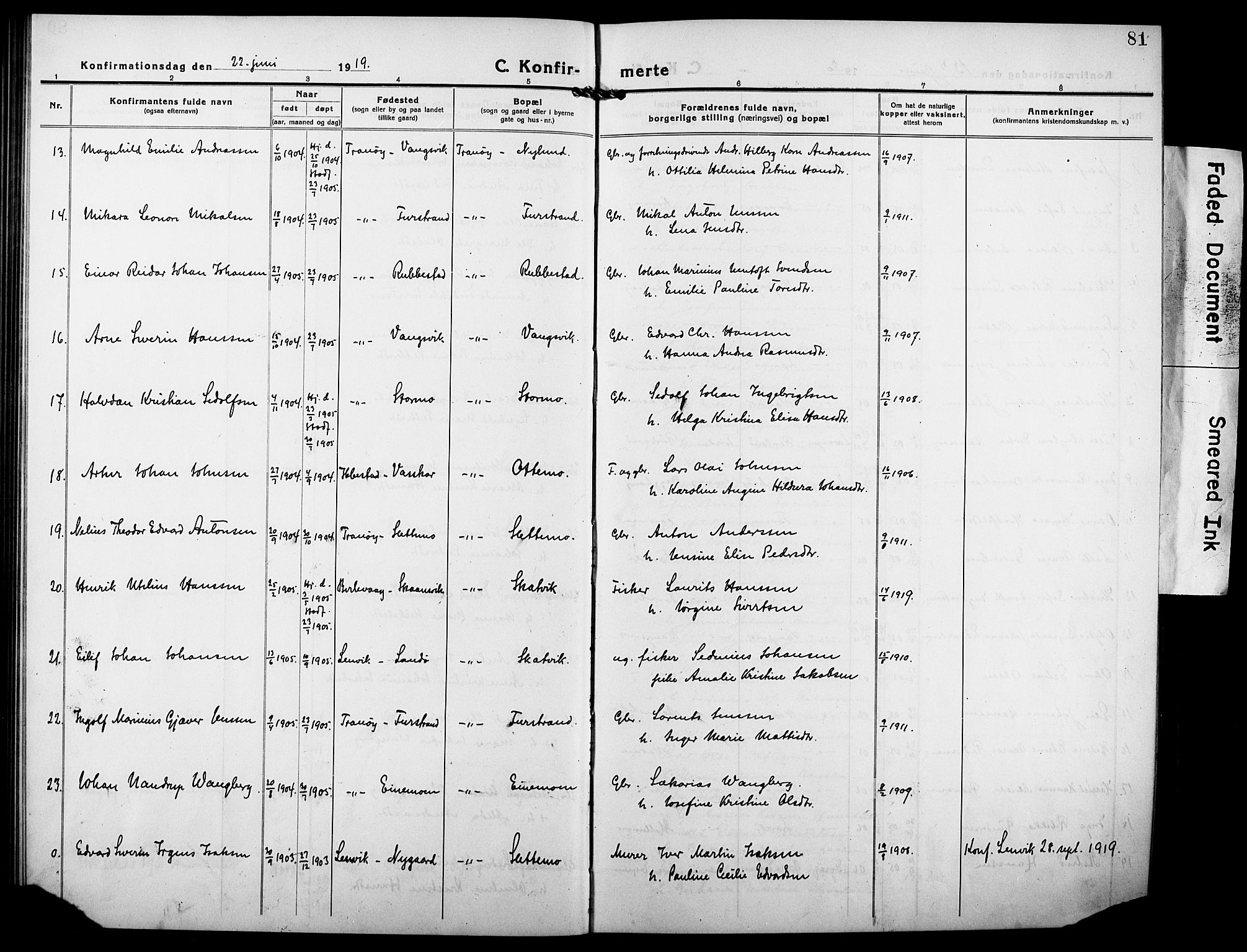 Tranøy sokneprestkontor, AV/SATØ-S-1313/I/Ia/Iab/L0006klokker: Parish register (copy) no. 6, 1919-1932, p. 81