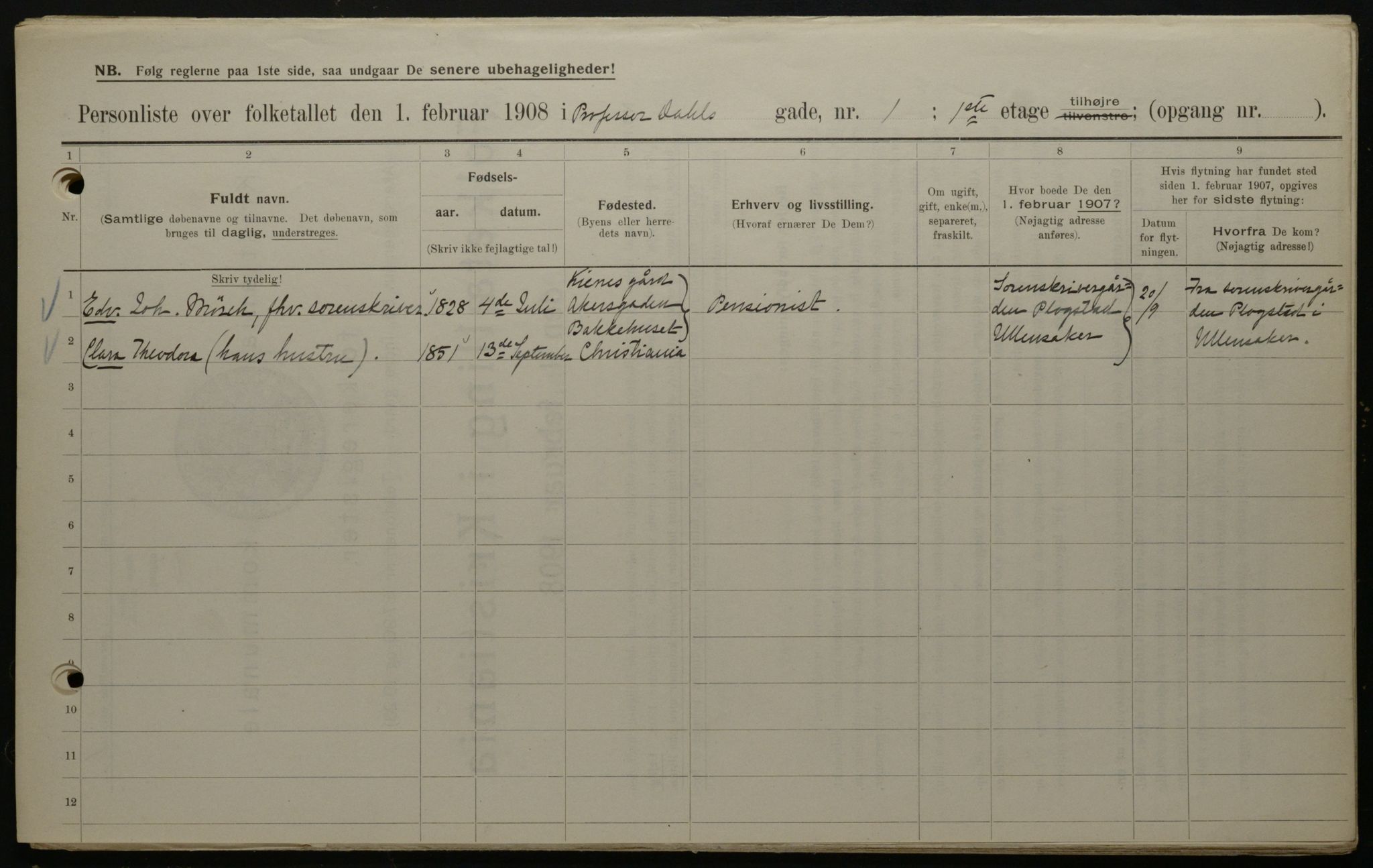 OBA, Municipal Census 1908 for Kristiania, 1908, p. 73019