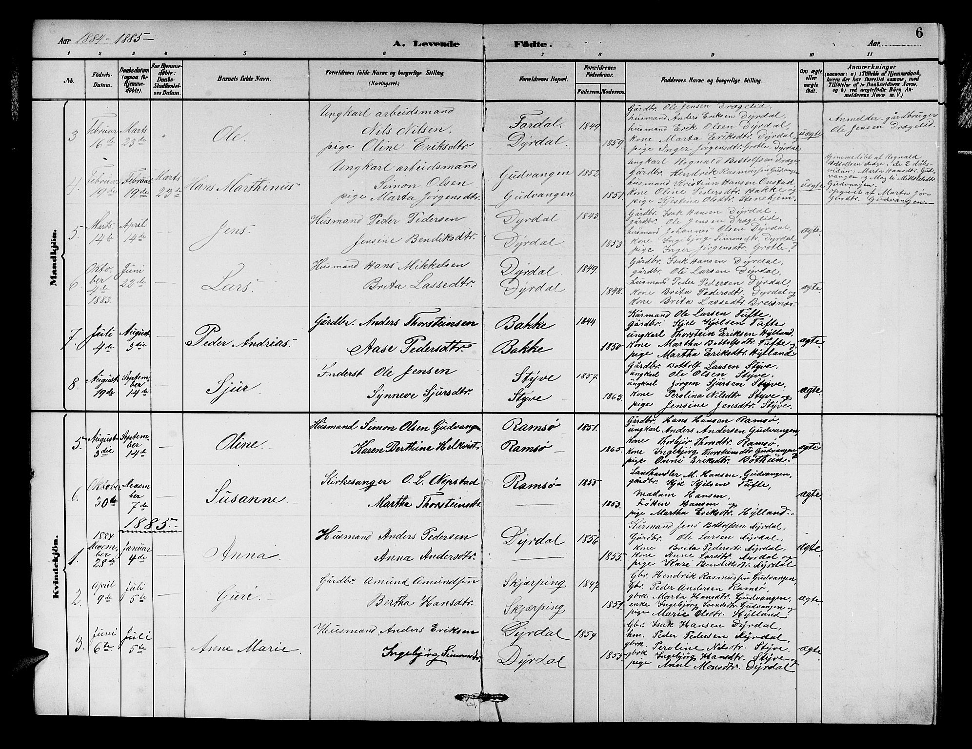 Aurland sokneprestembete, SAB/A-99937/H/Hb/Hbc/L0002: Parish register (copy) no. C 2, 1883-1900, p. 6