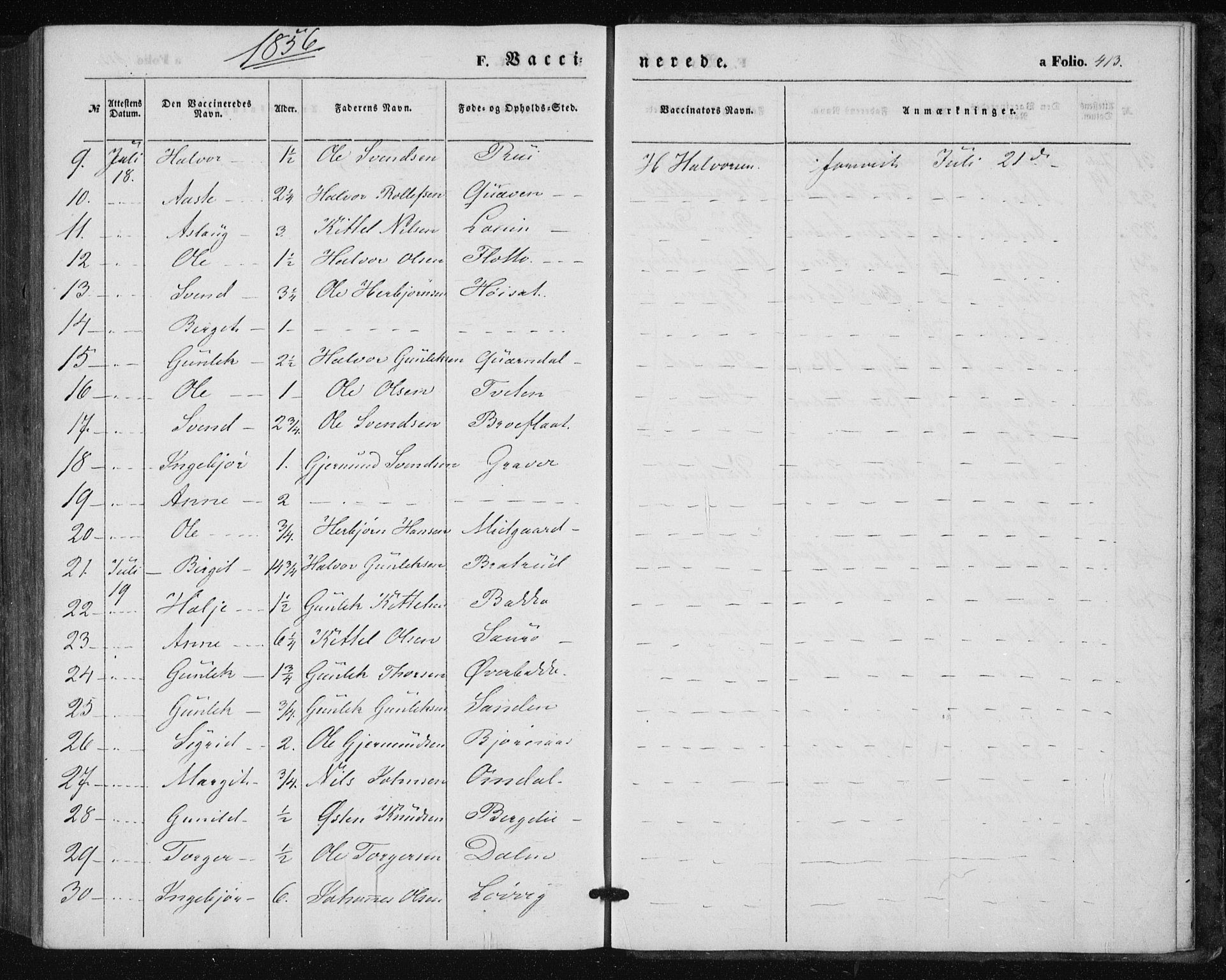 Tinn kirkebøker, AV/SAKO-A-308/F/Fa/L0005: Parish register (official) no. I 5, 1844-1856, p. 413