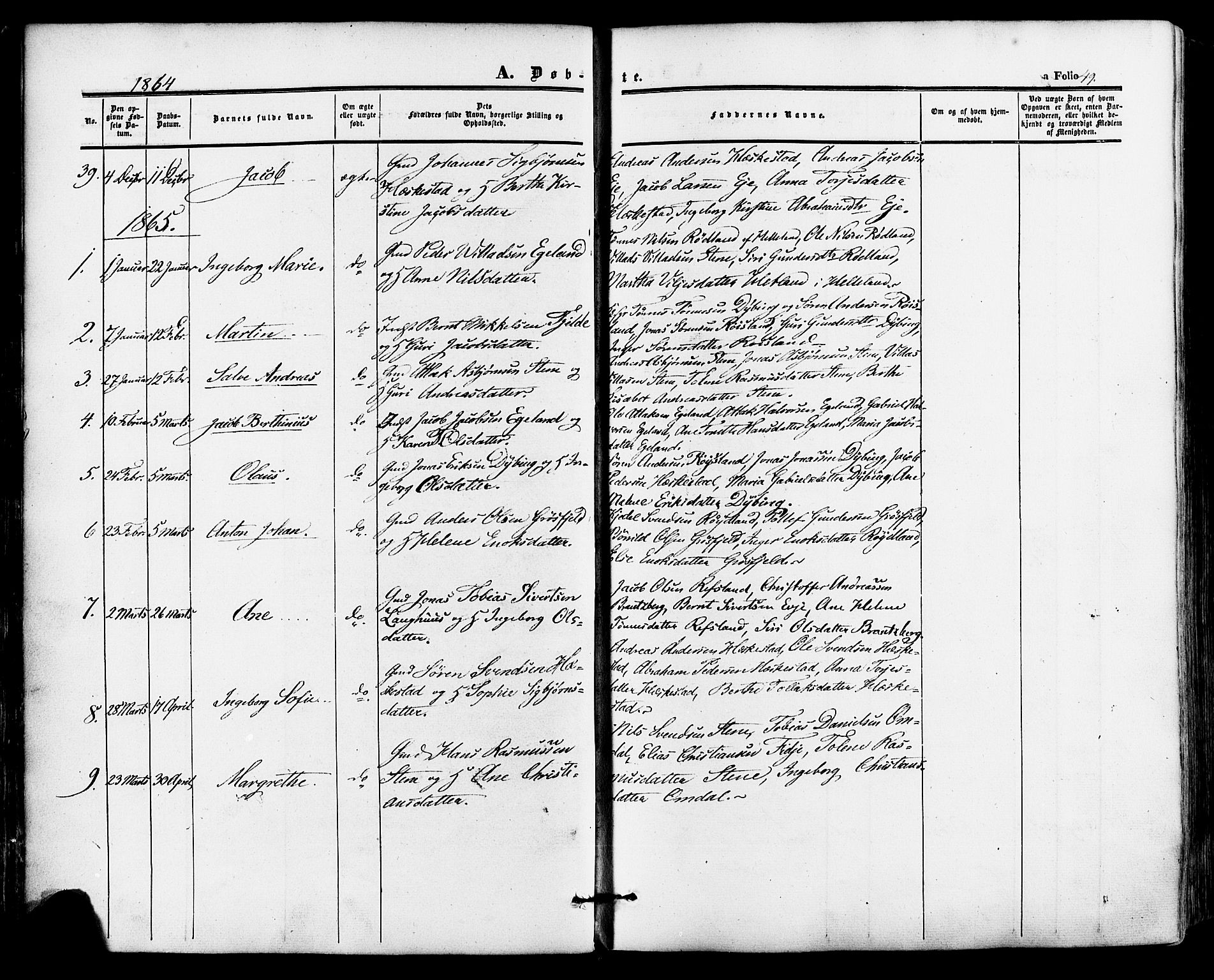 Lund sokneprestkontor, AV/SAST-A-101809/S06/L0010: Parish register (official) no. A 9, 1854-1886, p. 49