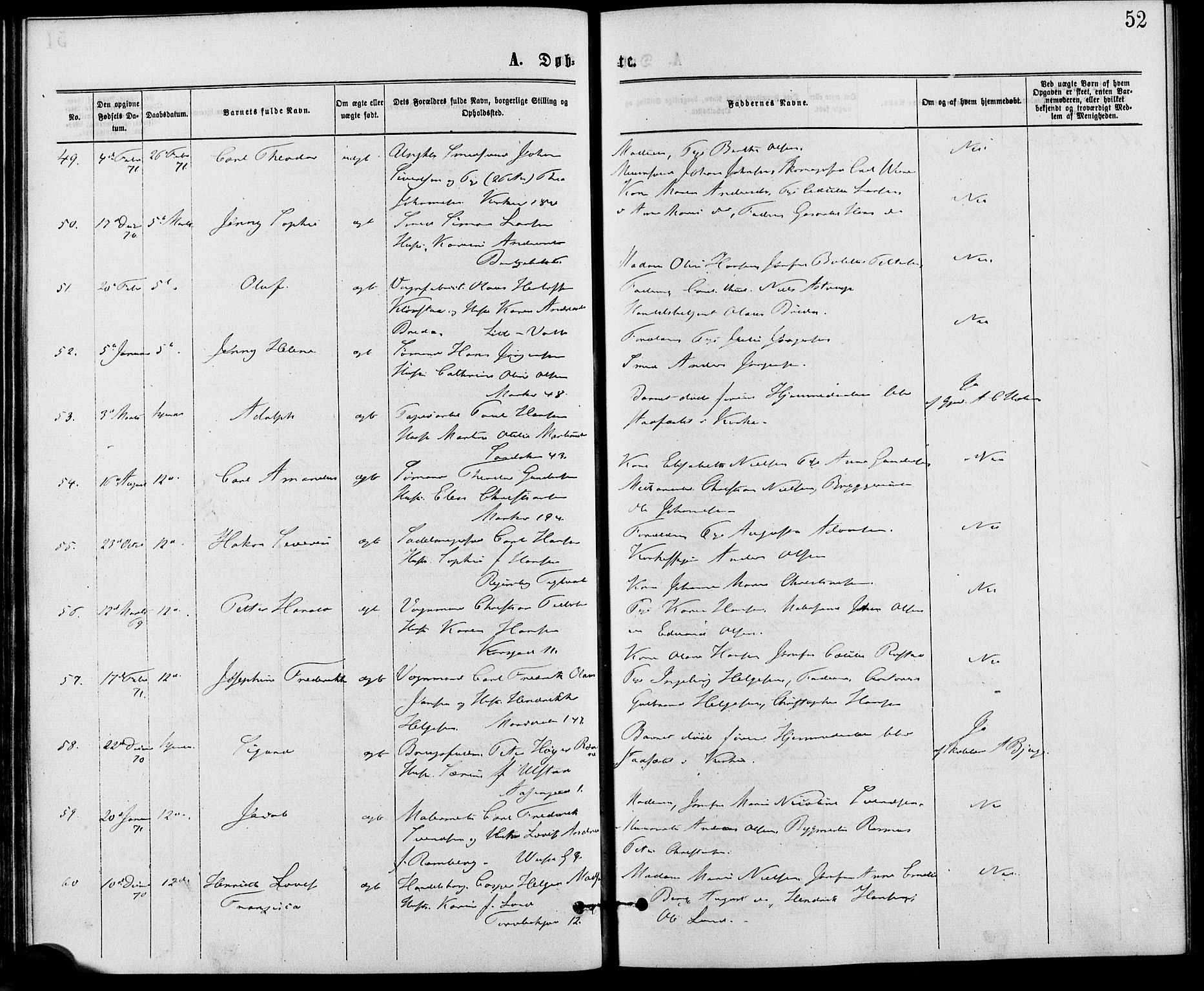 Gamle Aker prestekontor Kirkebøker, SAO/A-10617a/G/L0003: Parish register (copy) no. 3, 1869-1874, p. 52