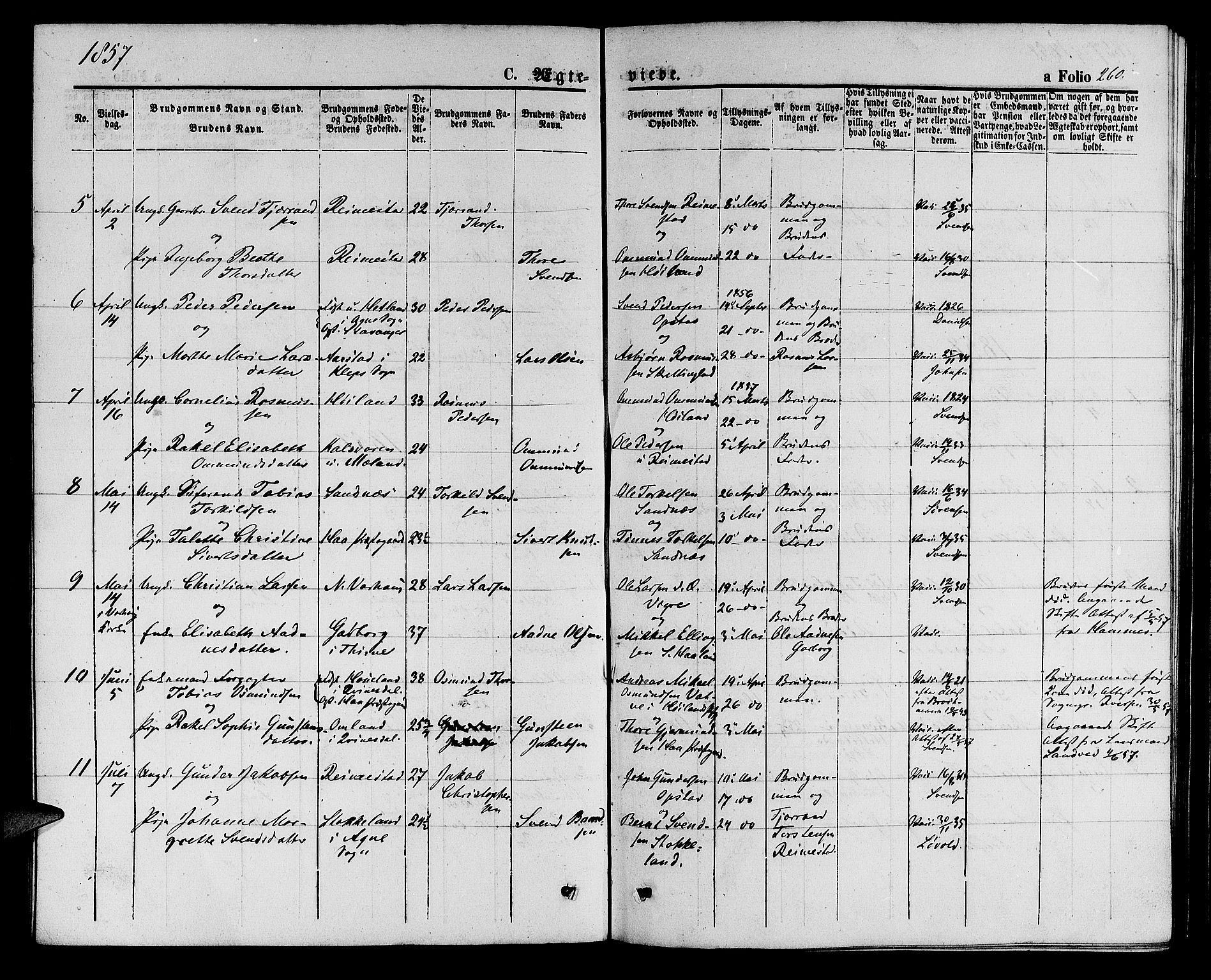 Hå sokneprestkontor, AV/SAST-A-101801/001/30BB/L0001: Parish register (copy) no. B 1, 1854-1883, p. 260