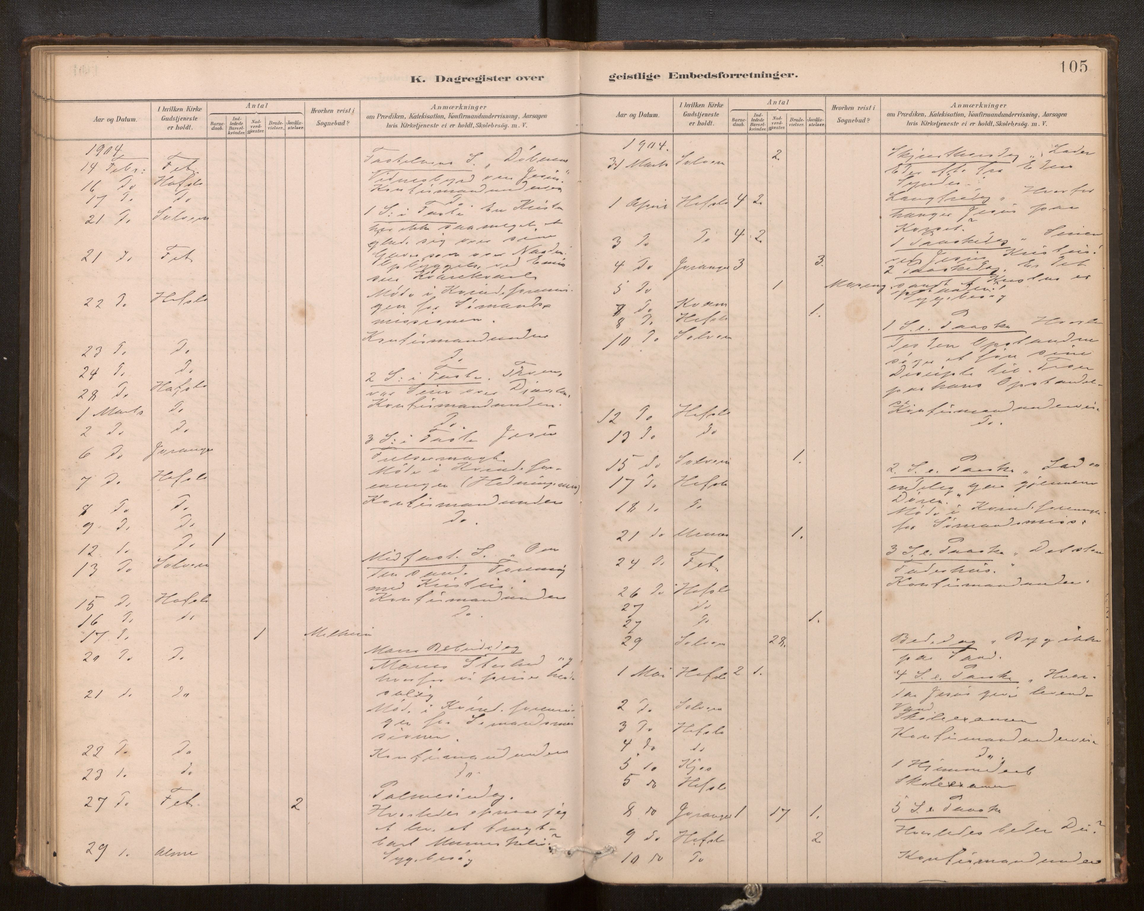 Hafslo sokneprestembete, SAB/A-80301/H/Haa/Haaf/L0003: Diary records no. F 3, 1879-1909, p. 105