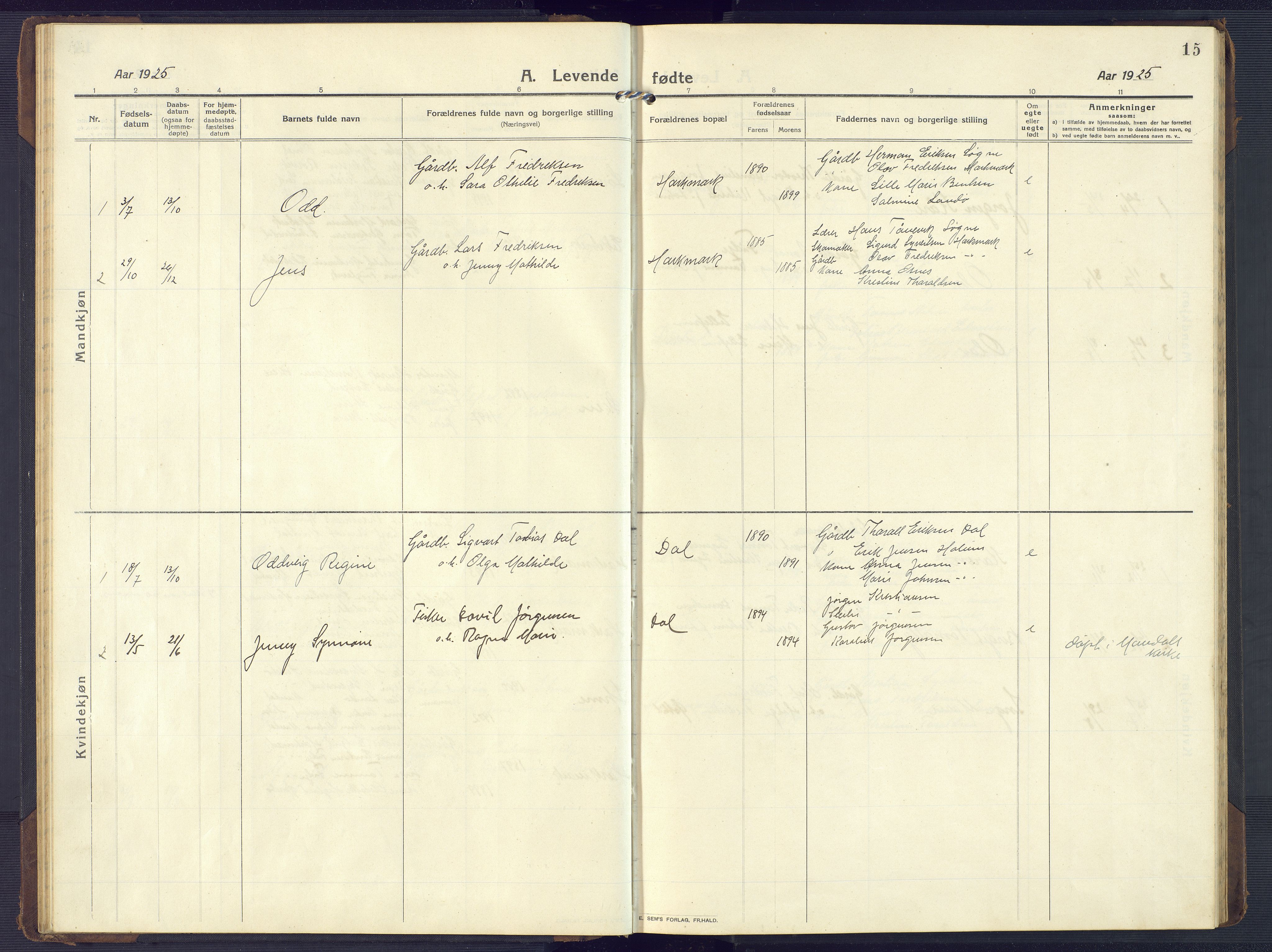 Mandal sokneprestkontor, AV/SAK-1111-0030/F/Fb/Fbb/L0005: Parish register (copy) no. B 5, 1913-1957, p. 15