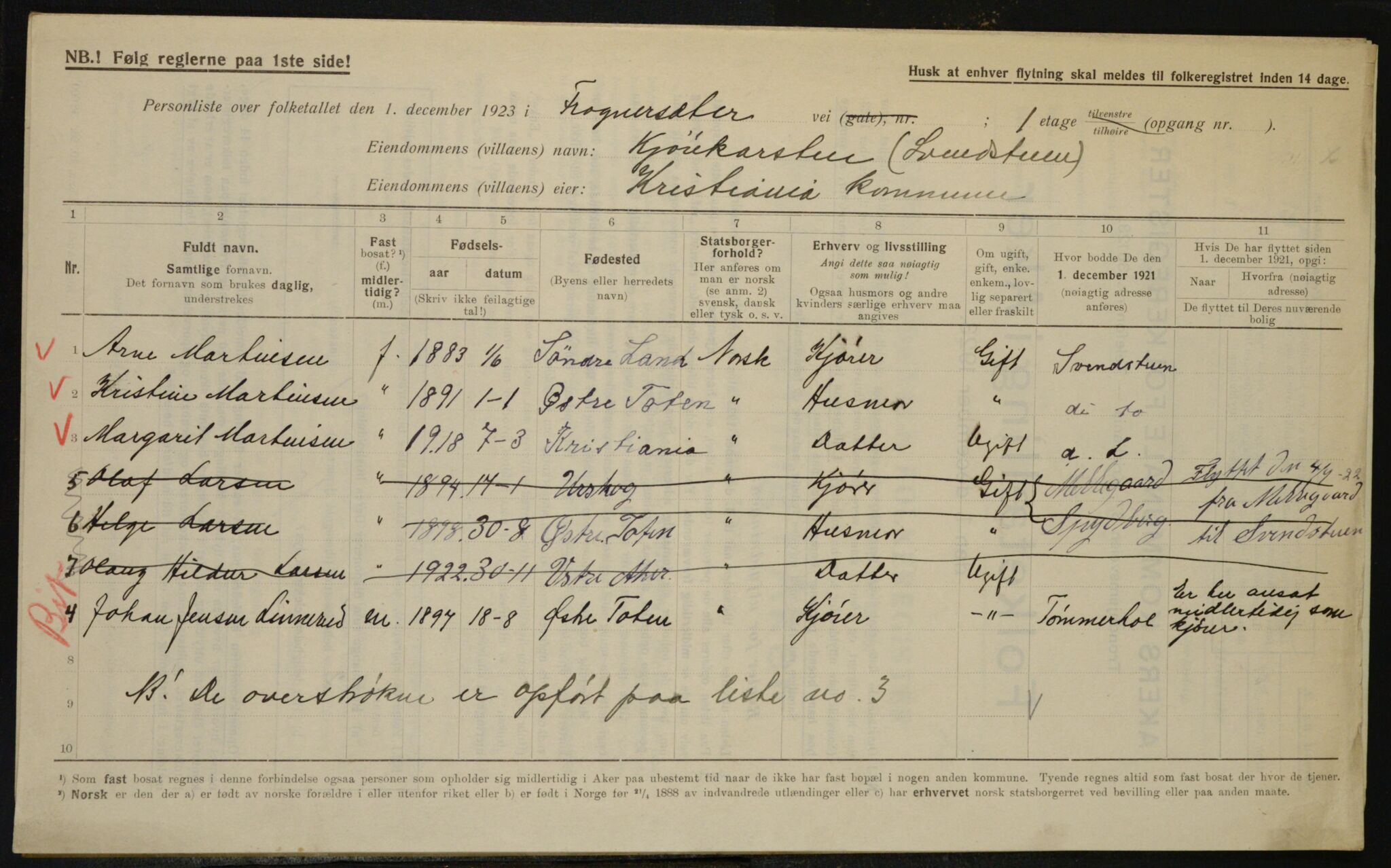 , Municipal Census 1923 for Aker, 1923, p. 9651