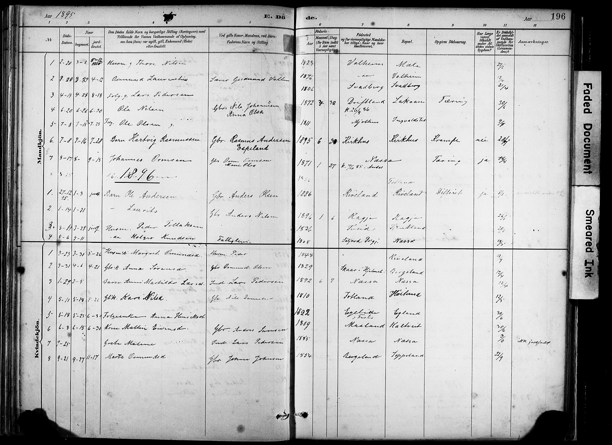 Hjelmeland sokneprestkontor, AV/SAST-A-101843/02/A/L0001: Parish register (official) no. A 16, 1887-1926, p. 196