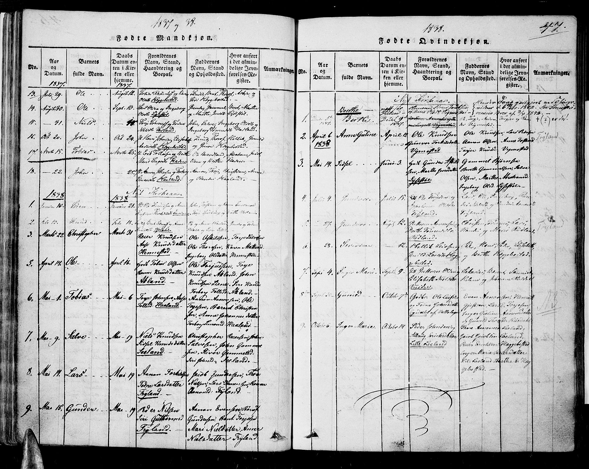 Nord-Audnedal sokneprestkontor, SAK/1111-0032/F/Fa/Fab/L0001: Parish register (official) no. A 1, 1816-1858, p. 47