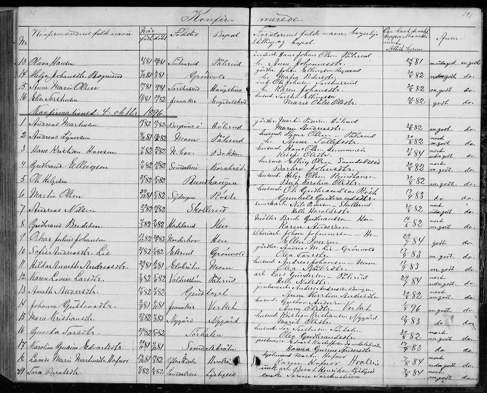 Ådal kirkebøker, SAKO/A-248/G/Gc/L0001: Parish register (copy) no. III 1, 1862-1898, p. 580-581